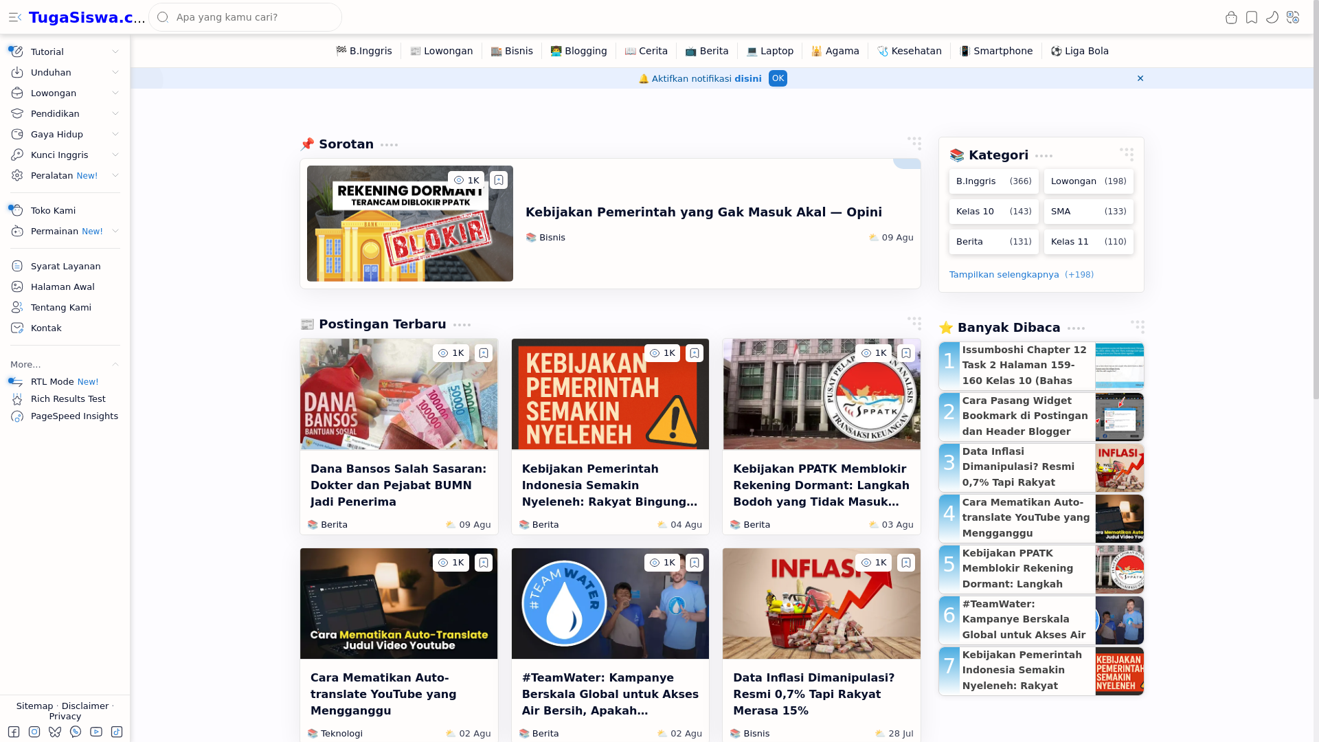 website screenshot of https://www.tugasiswa.com/