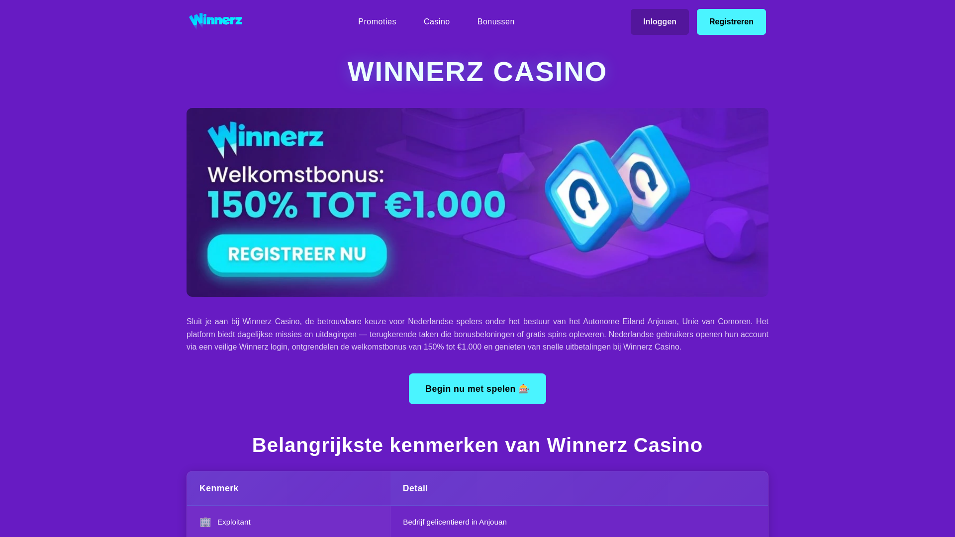 website screenshot of https://casino-winnerz.nl/