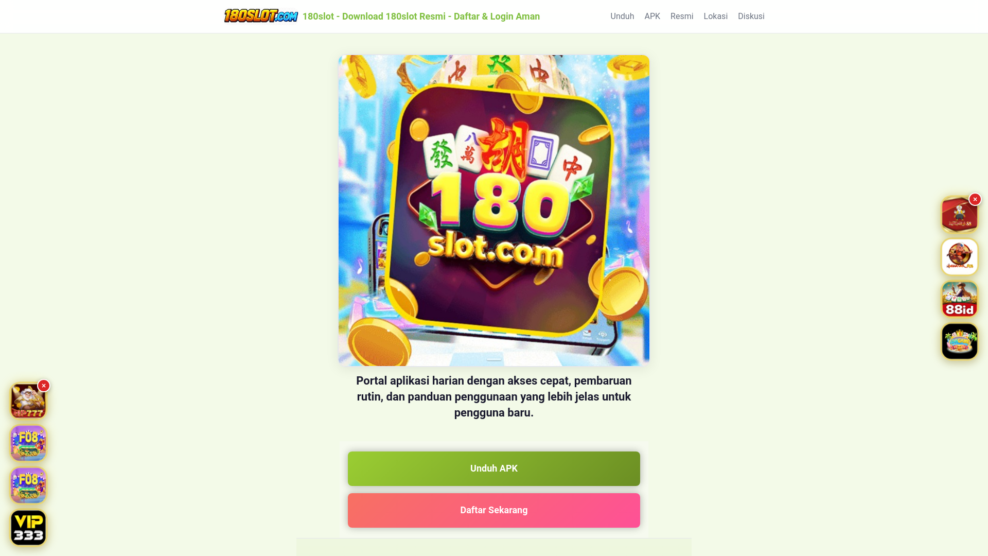 website screenshot of https://180slotdaftar.com/