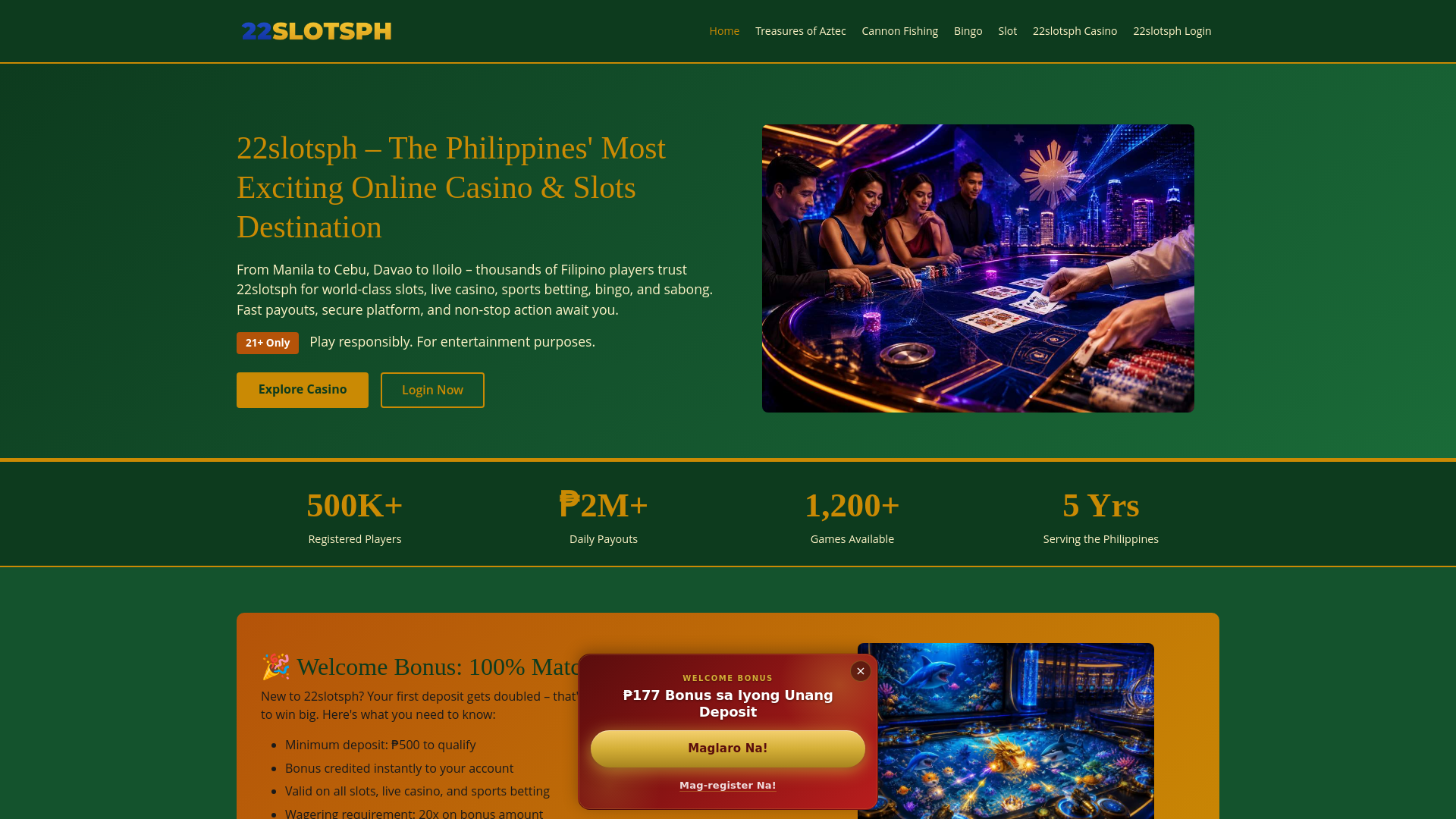 website screenshot of https://22slotsph.org/