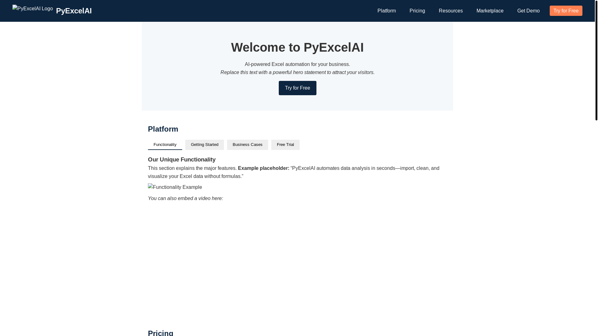 website screenshot of https://pyexcelai.pages.dev/