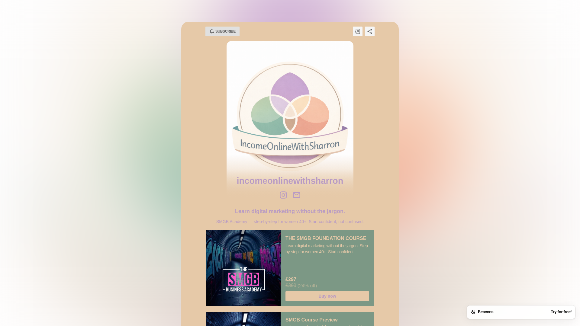 website screenshot of https://incomeonlinewithsharron.com/