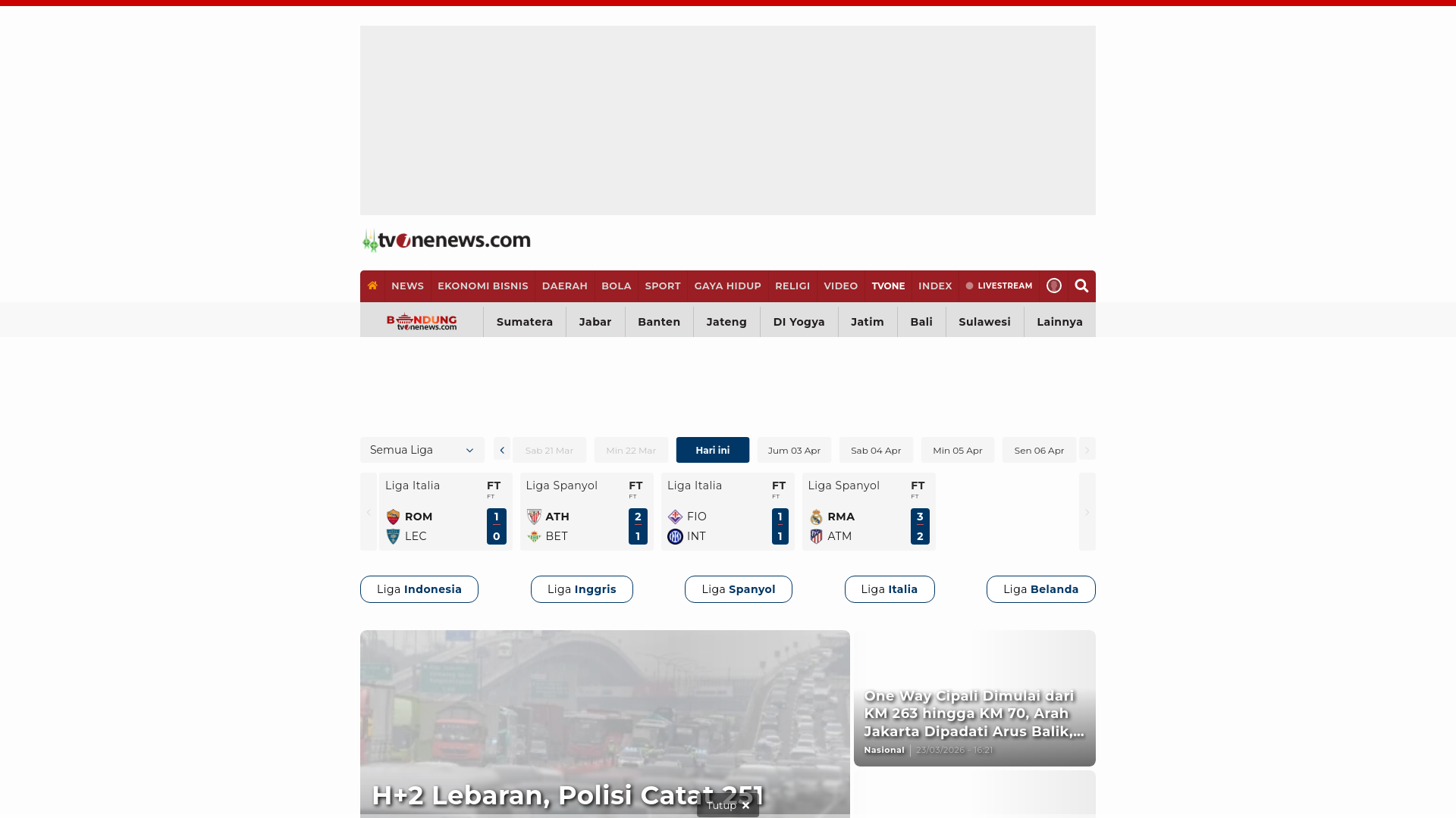 website screenshot of https://www.tvonenews.com