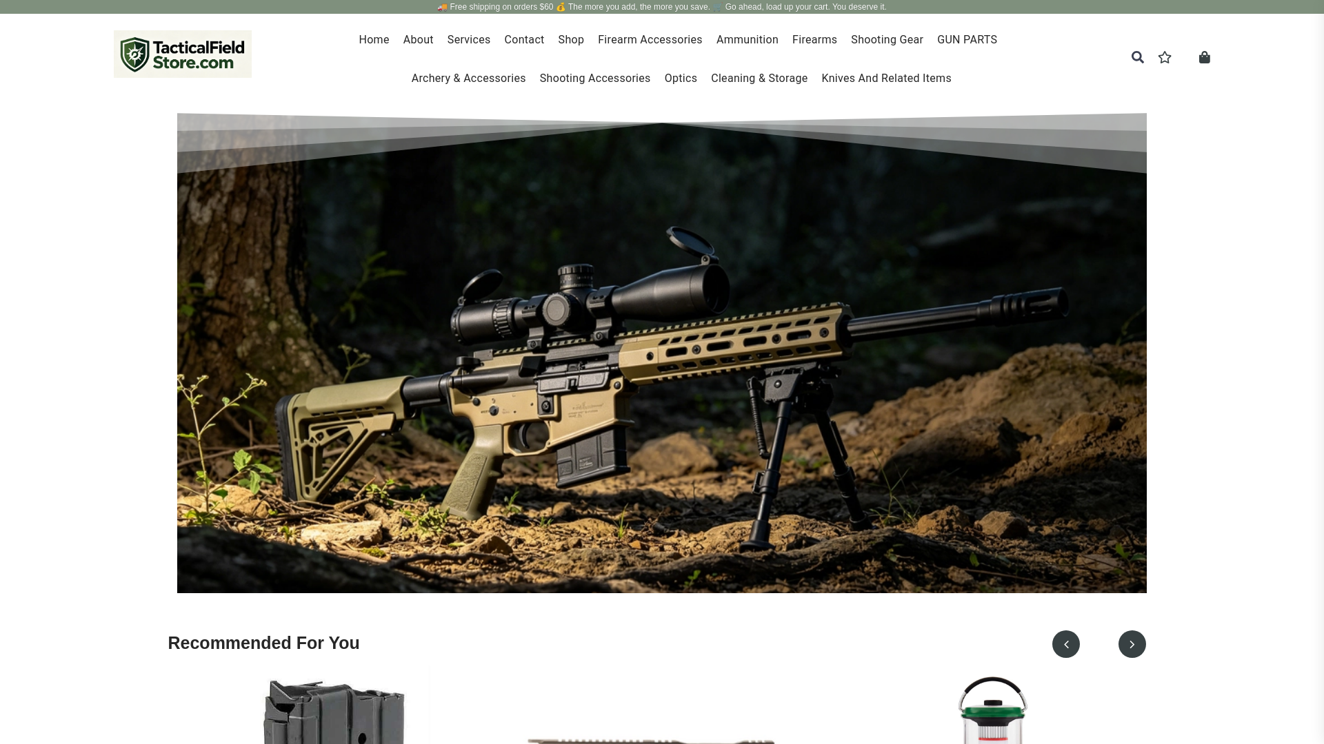 website screenshot of https://tacticalfieldstore.com/