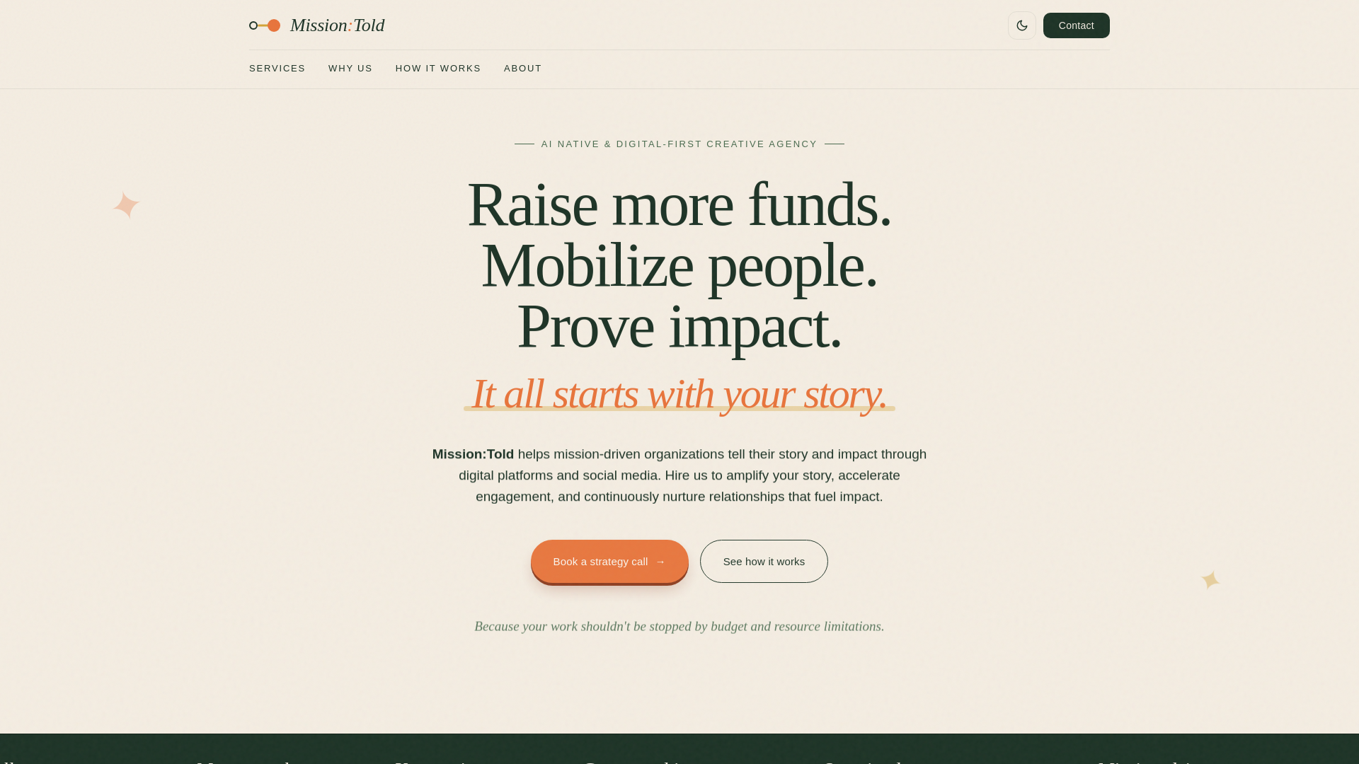 website screenshot of https://missiontold.org/
