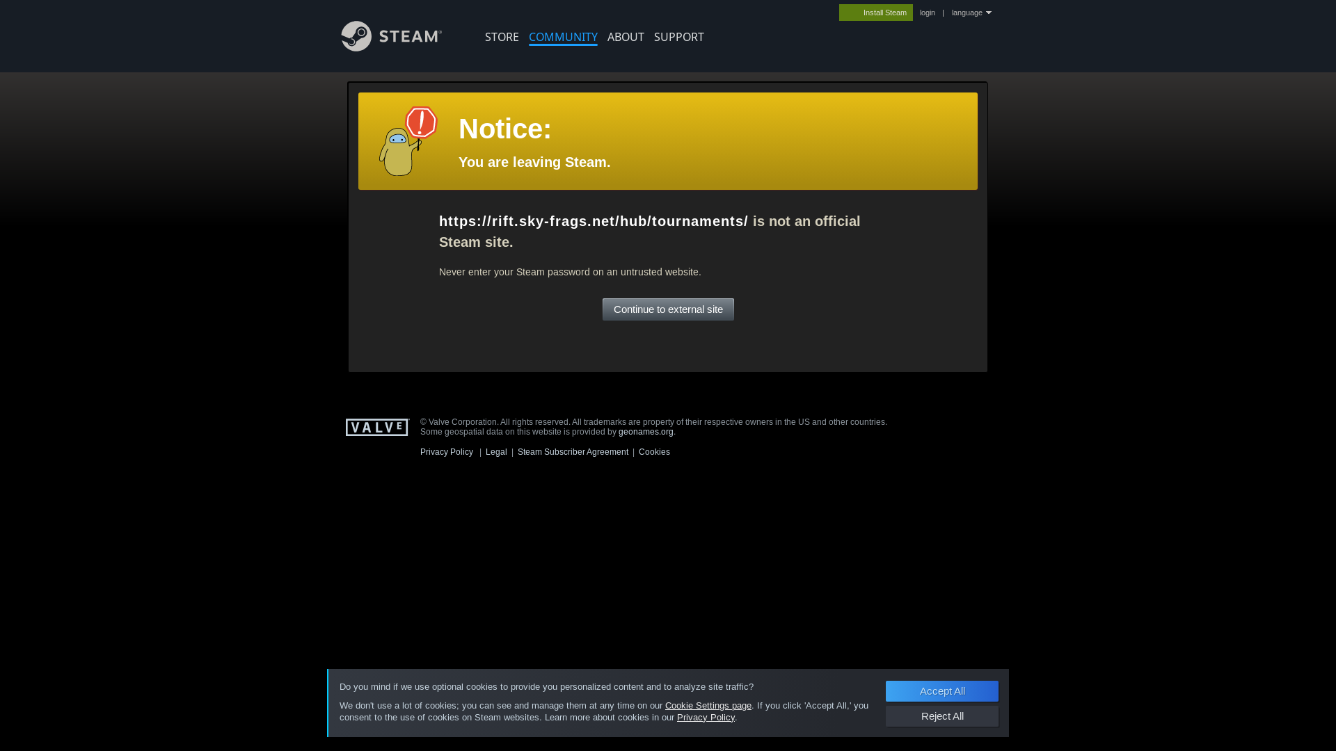 website screenshot of https://steamcommunity.com/linkfilter/?u=https%3A%2F%2Frift.sky-frags.net%2Fhub%2Ftournaments%2F