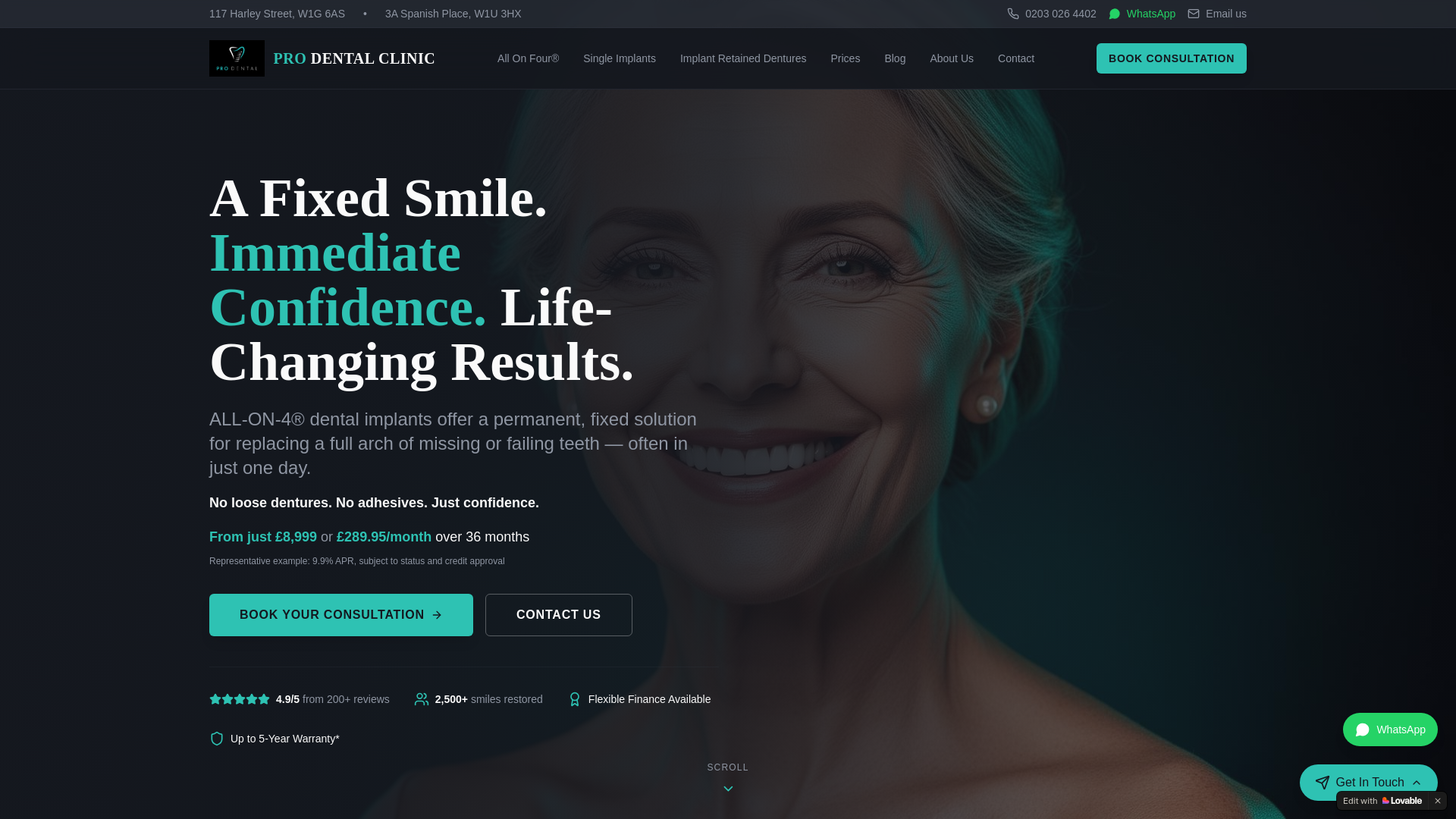 website screenshot of https://wwwprodentalcliniclondon.co.uk/