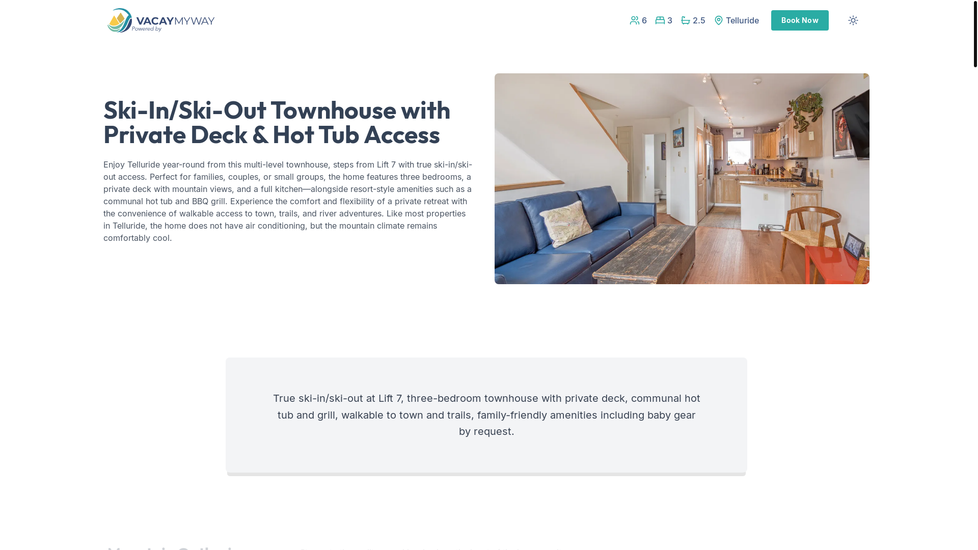 website screenshot of https://thriftelluride.vacations/