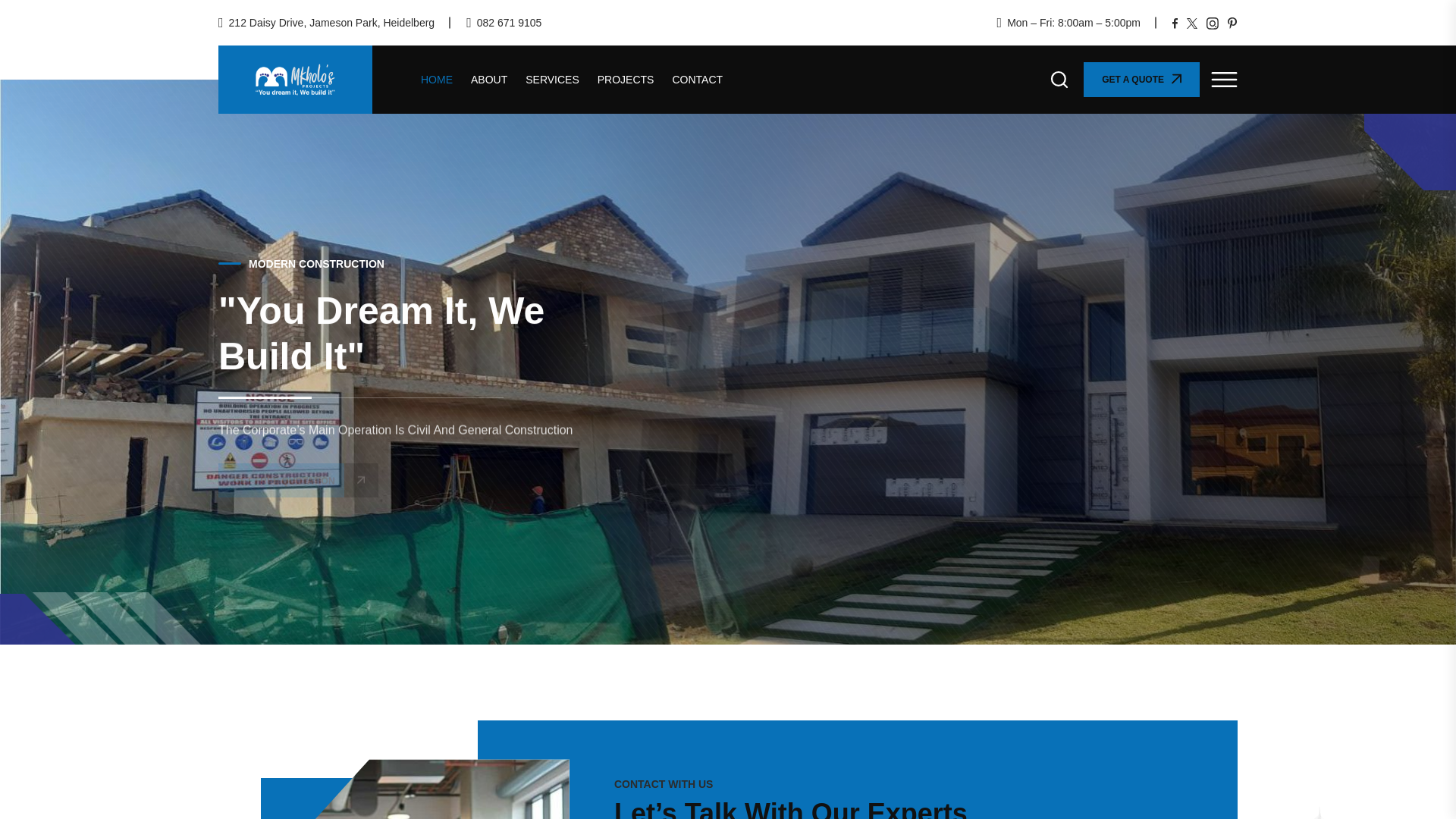 website screenshot of https://mkholosprojects.co.za