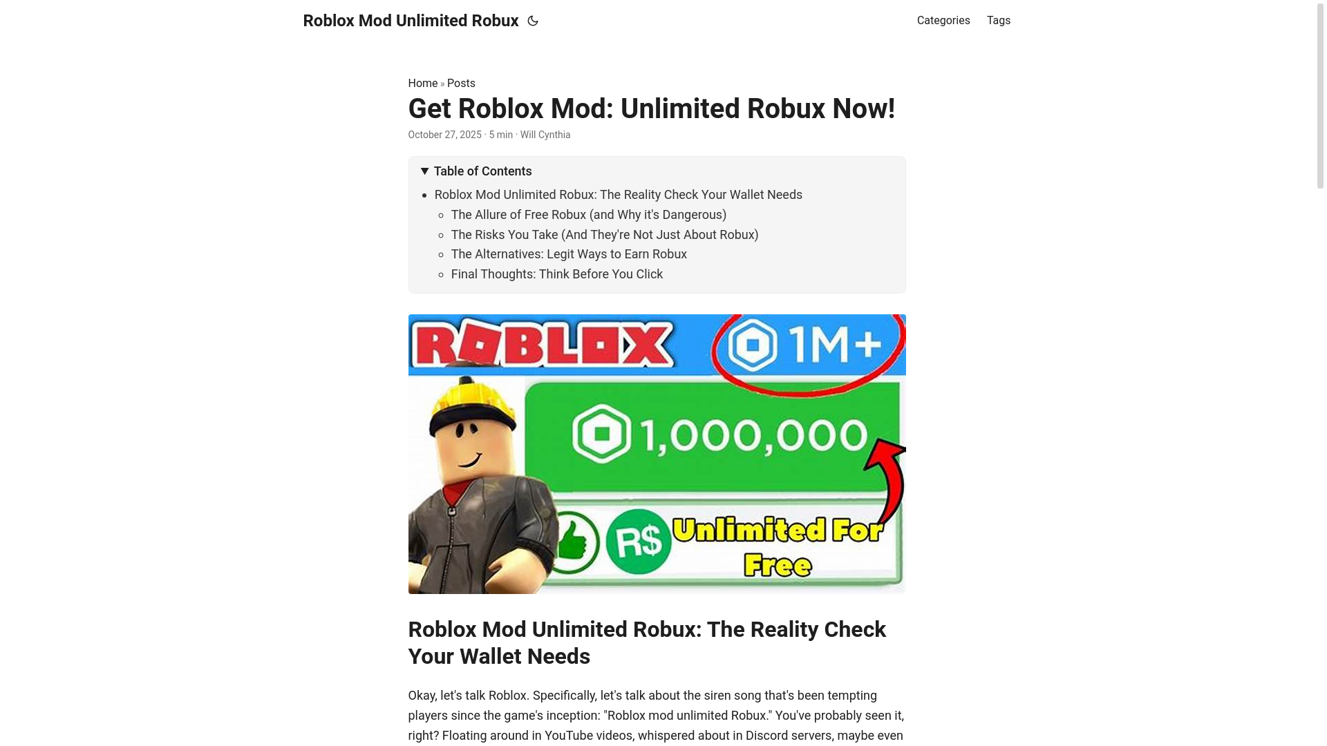 website screenshot of https://roblox-mod-unlimited-robux.pages.dev/