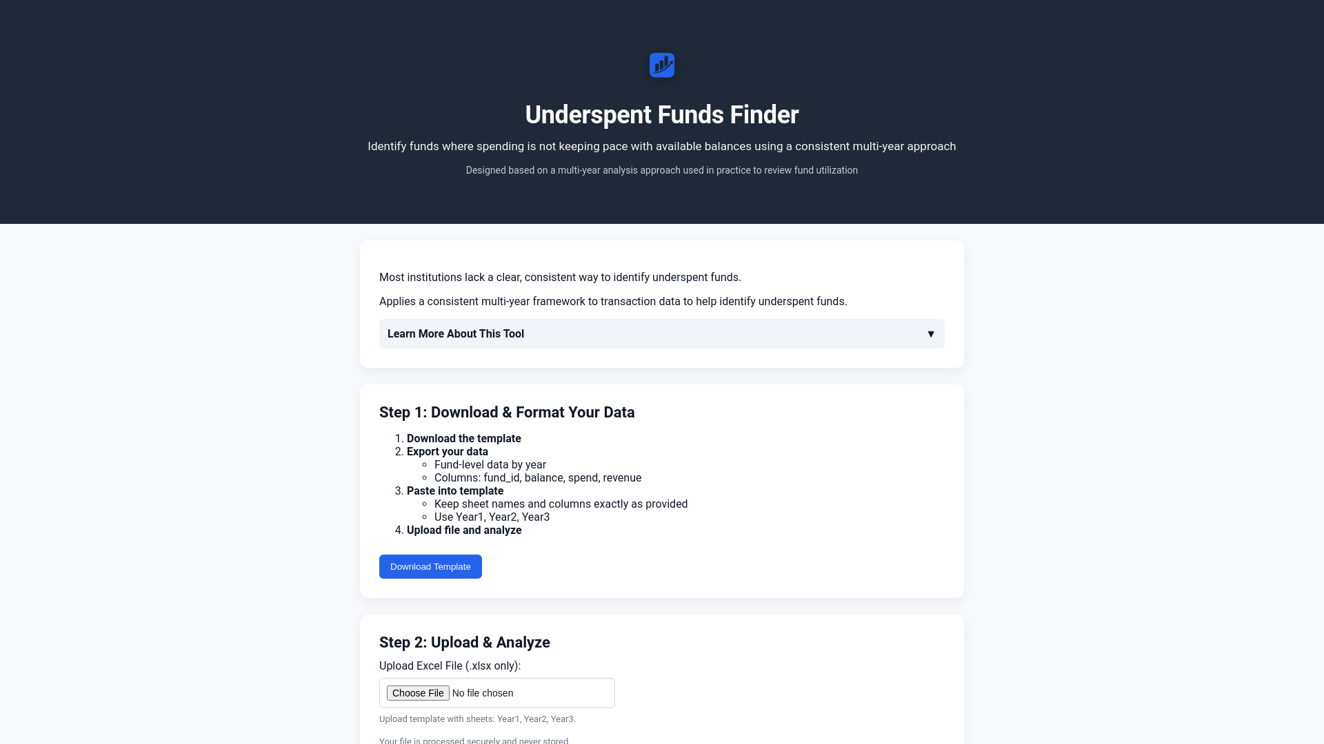 website screenshot of https://underspentfunds.com/