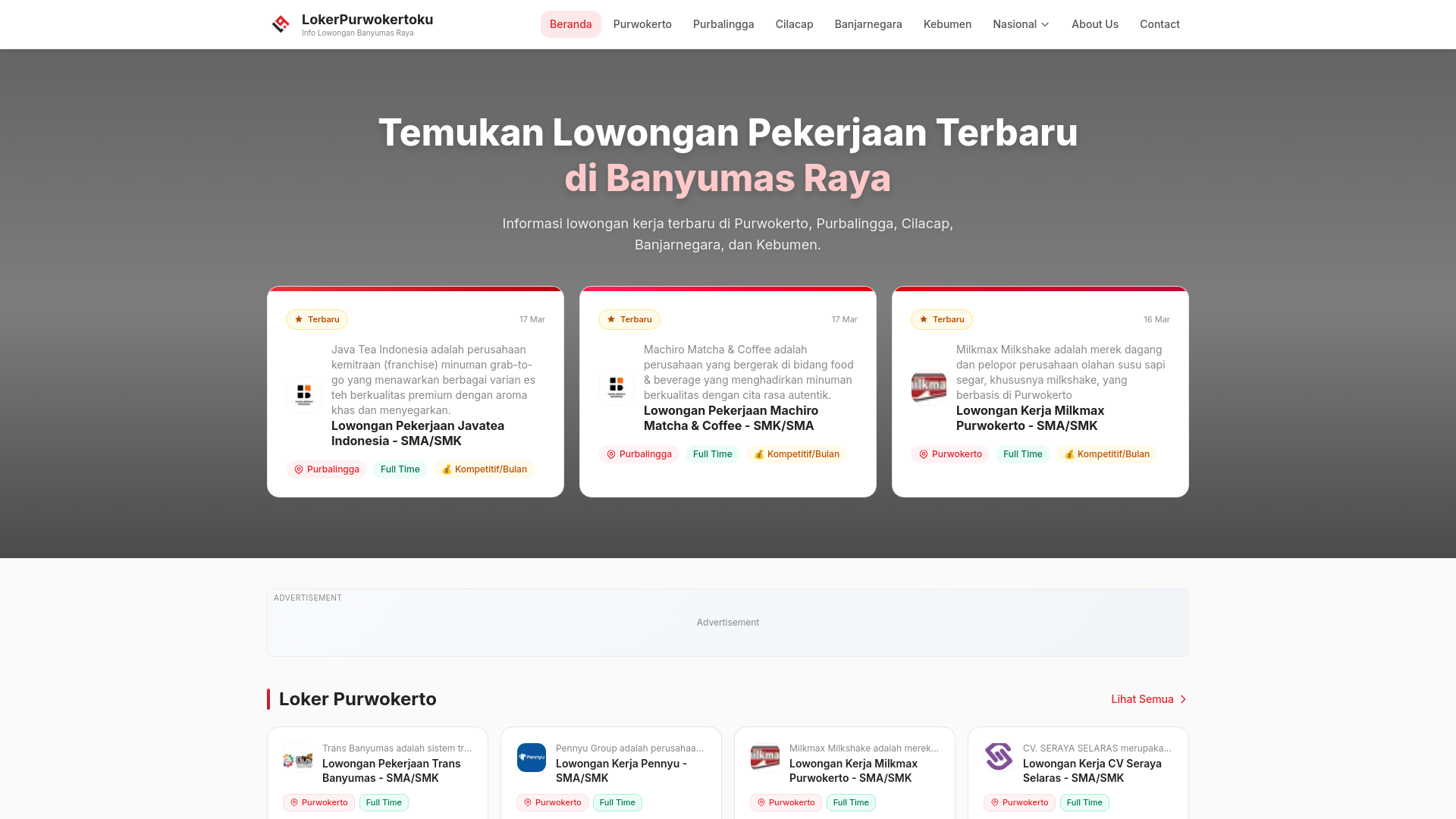 website screenshot of https://lokerpurwokertoku.com/