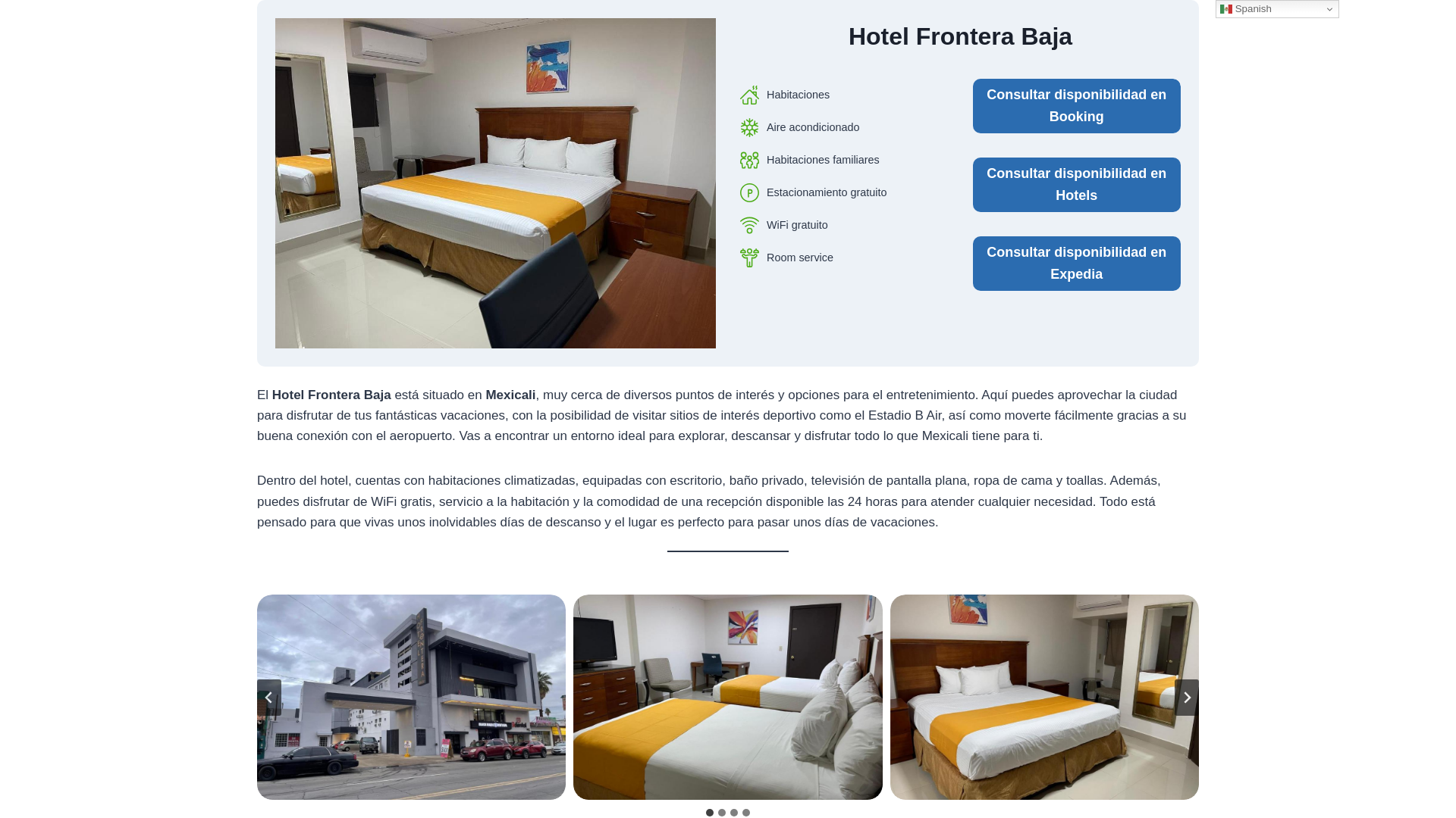 website screenshot of https://hotelfronterabaja.top