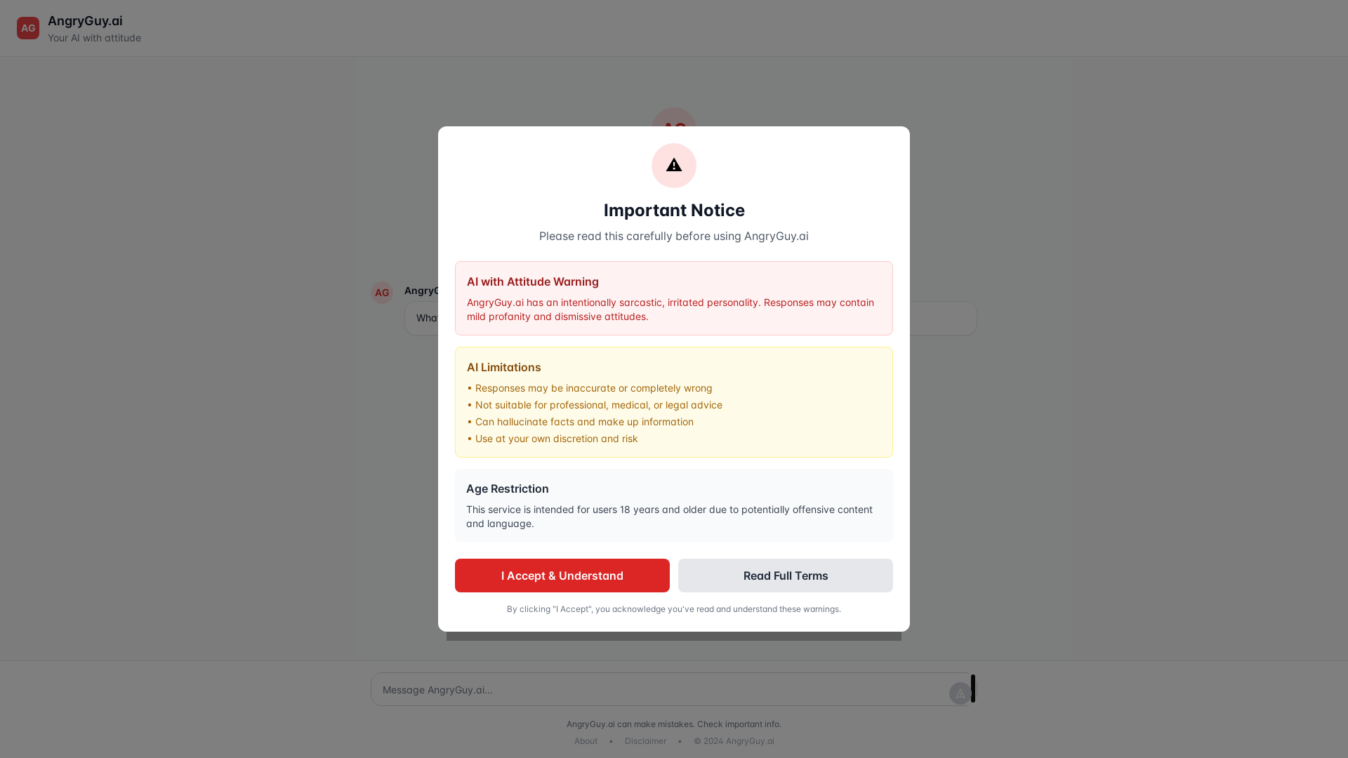 website screenshot of https://angryguy.ai/