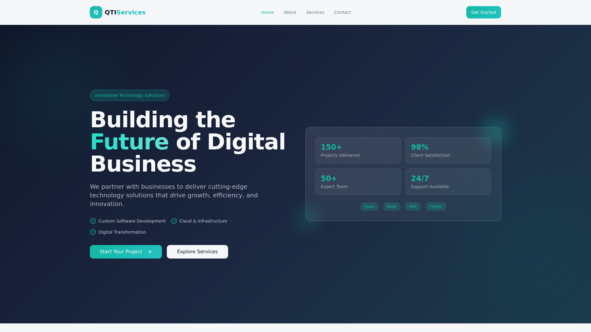 website screenshot of https://qtiservices.com/