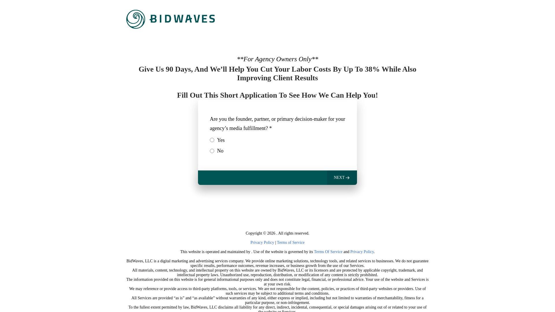 website screenshot of https://bidwaves.biz