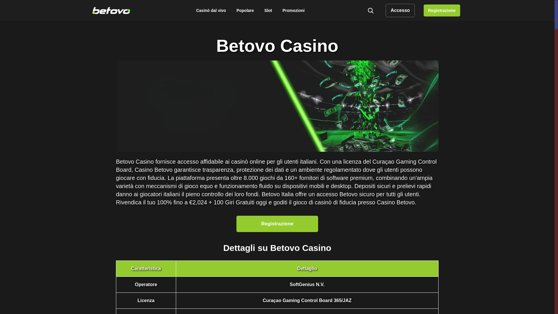 website screenshot of https://betovo-casino.it/