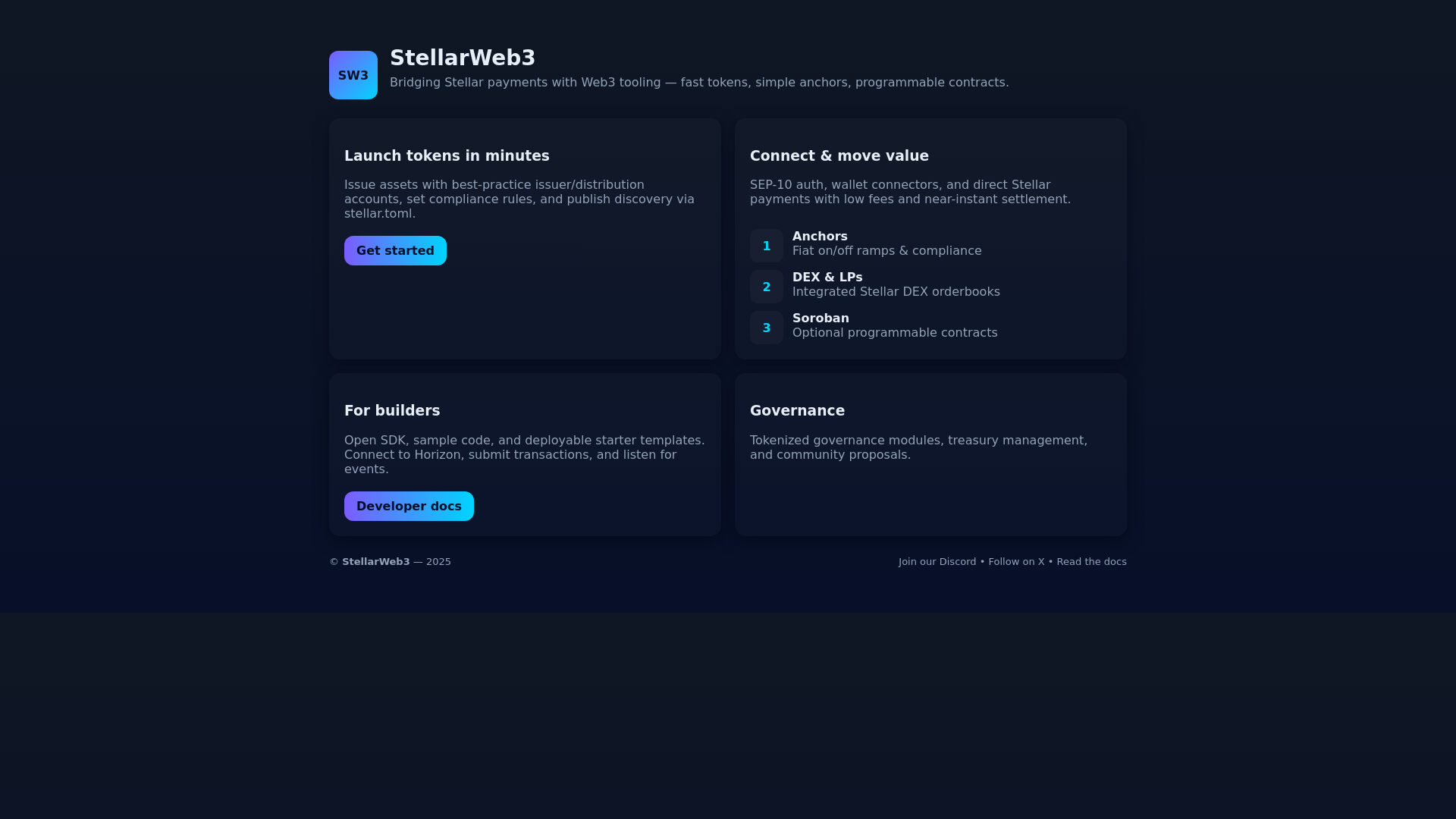 website screenshot of https://stellarweb3.org/