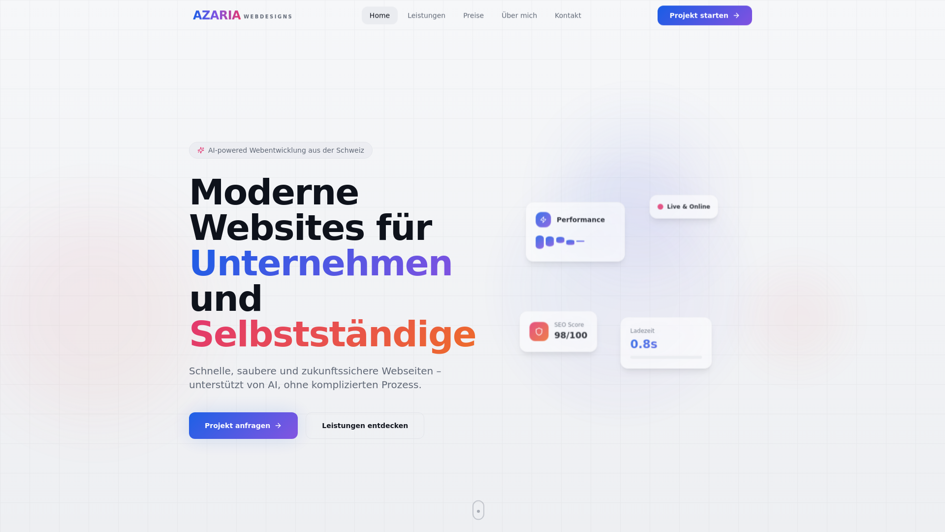 website screenshot of https://azaria-webdesigns.ch/