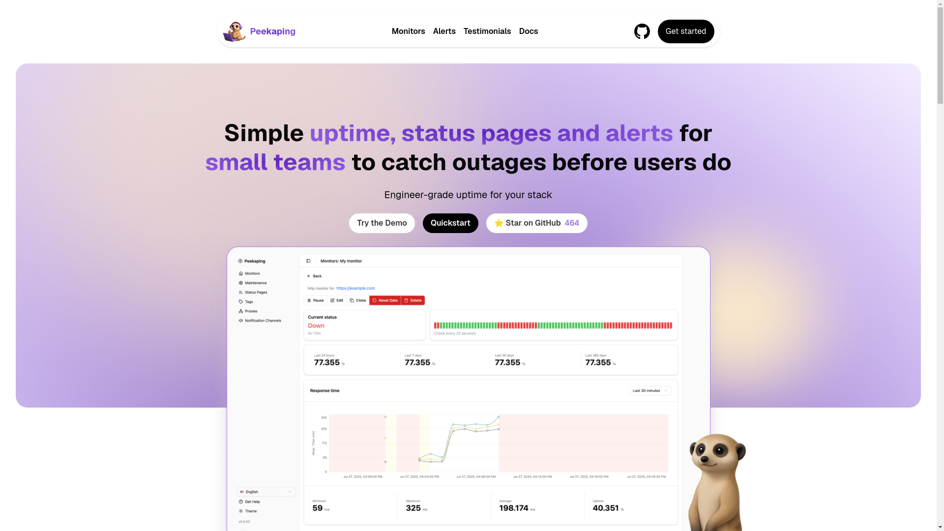 website screenshot of https://peekaping.pages.dev/