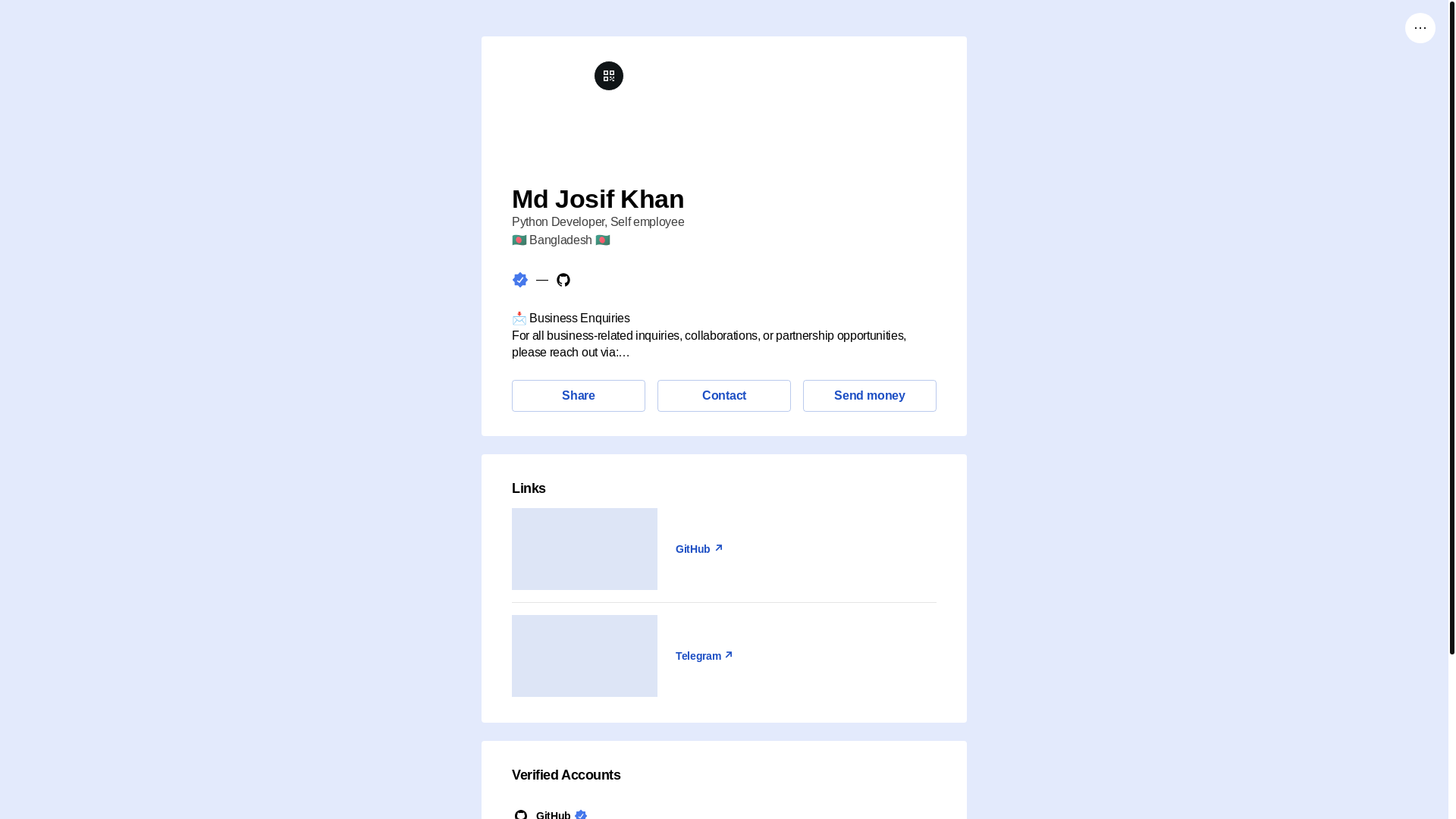 website screenshot of https://mdjosifkhan.link/