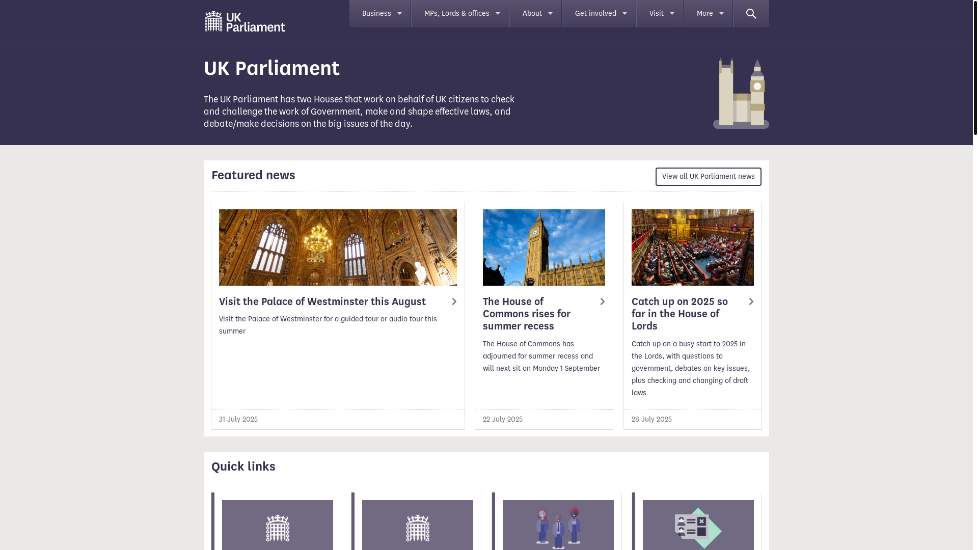 website screenshot of https://www.parliament.uk/