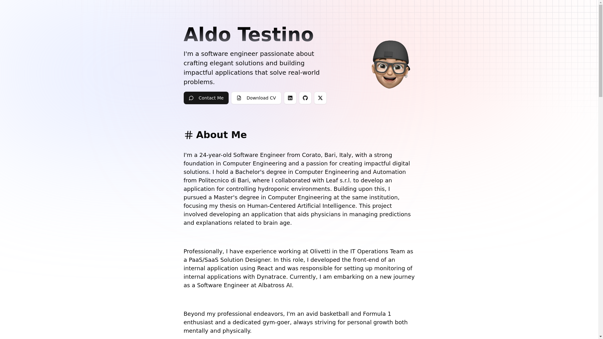 website screenshot of https://aldotestino.me/
