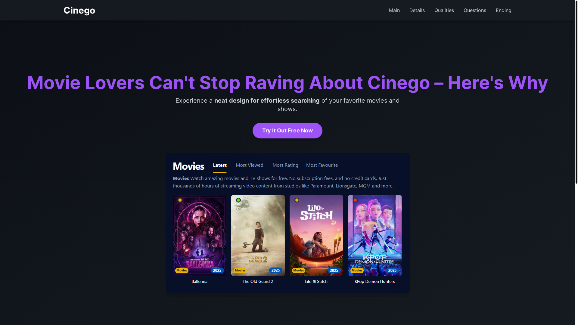 website screenshot of https://cinego-gzai.pages.dev/