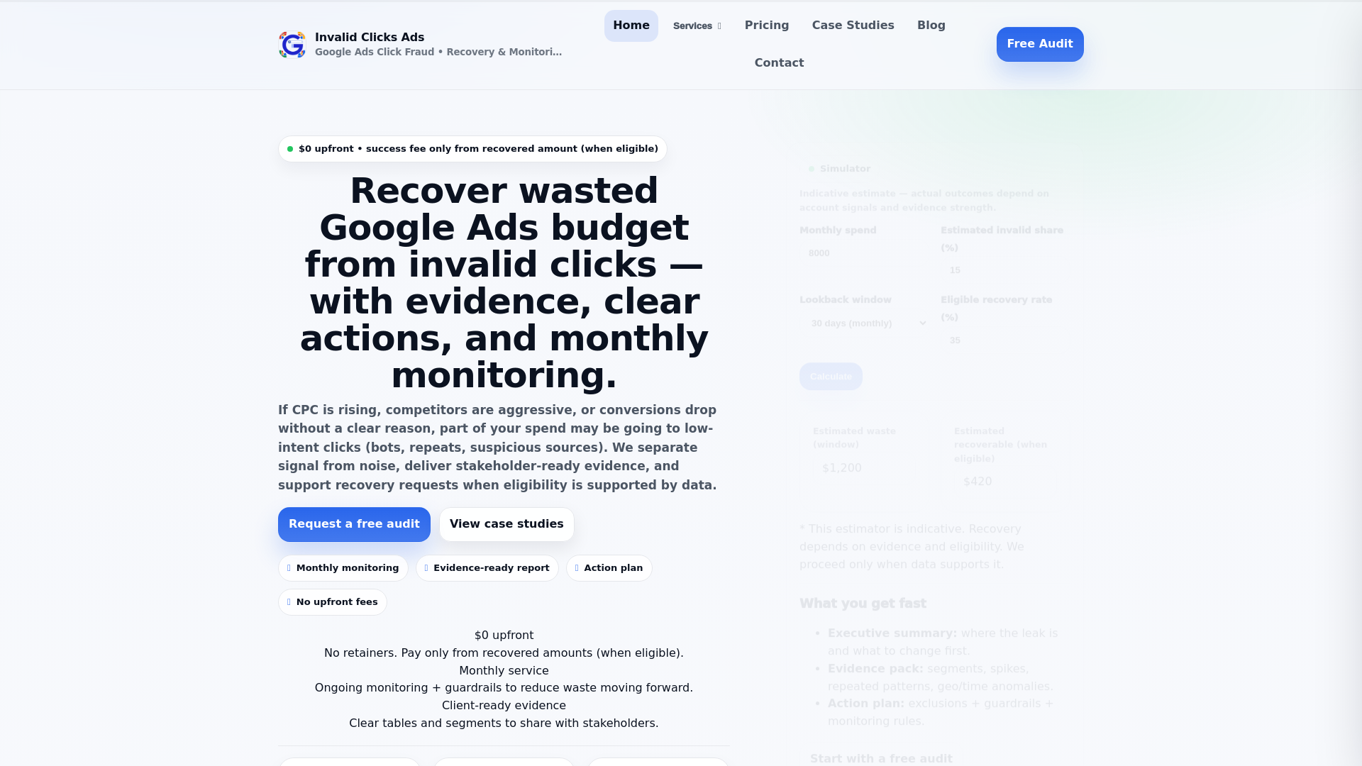 website screenshot of https://invalidclicksads.com/