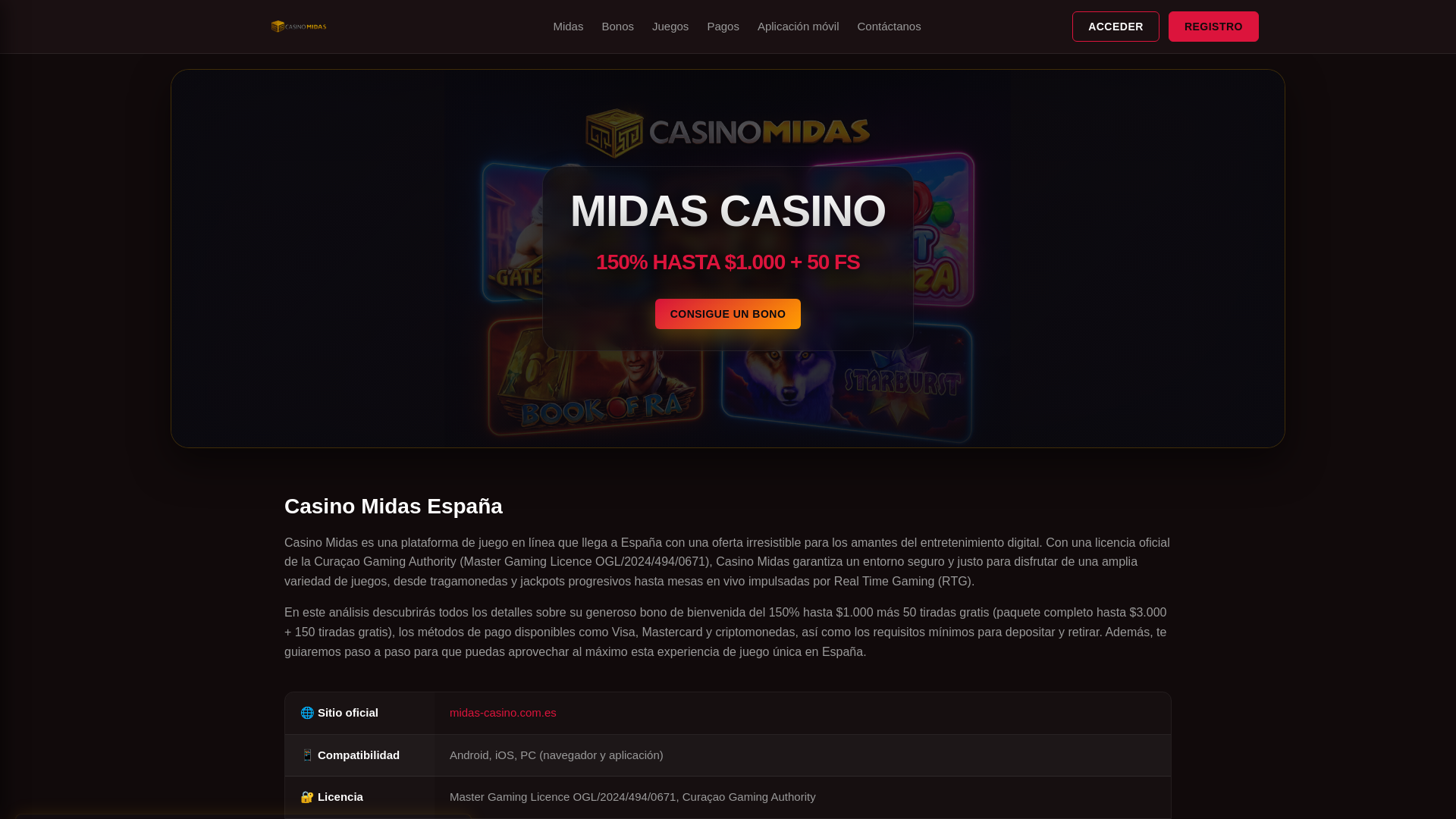 website screenshot of https://midas-casino.com.es/