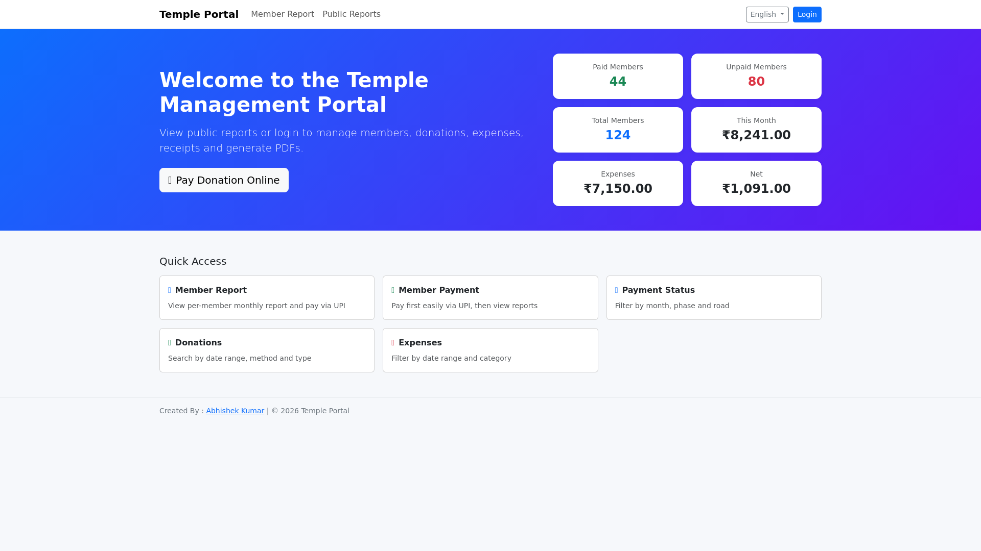 website screenshot of https://templedonations.site