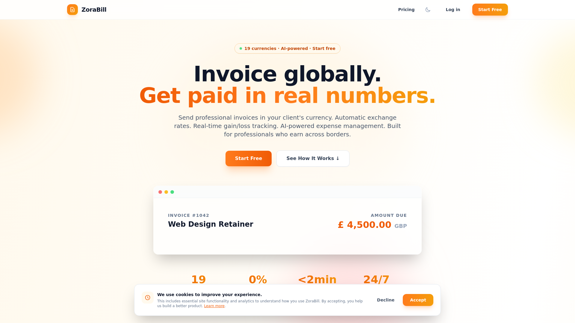 website screenshot of https://zorabill.app/