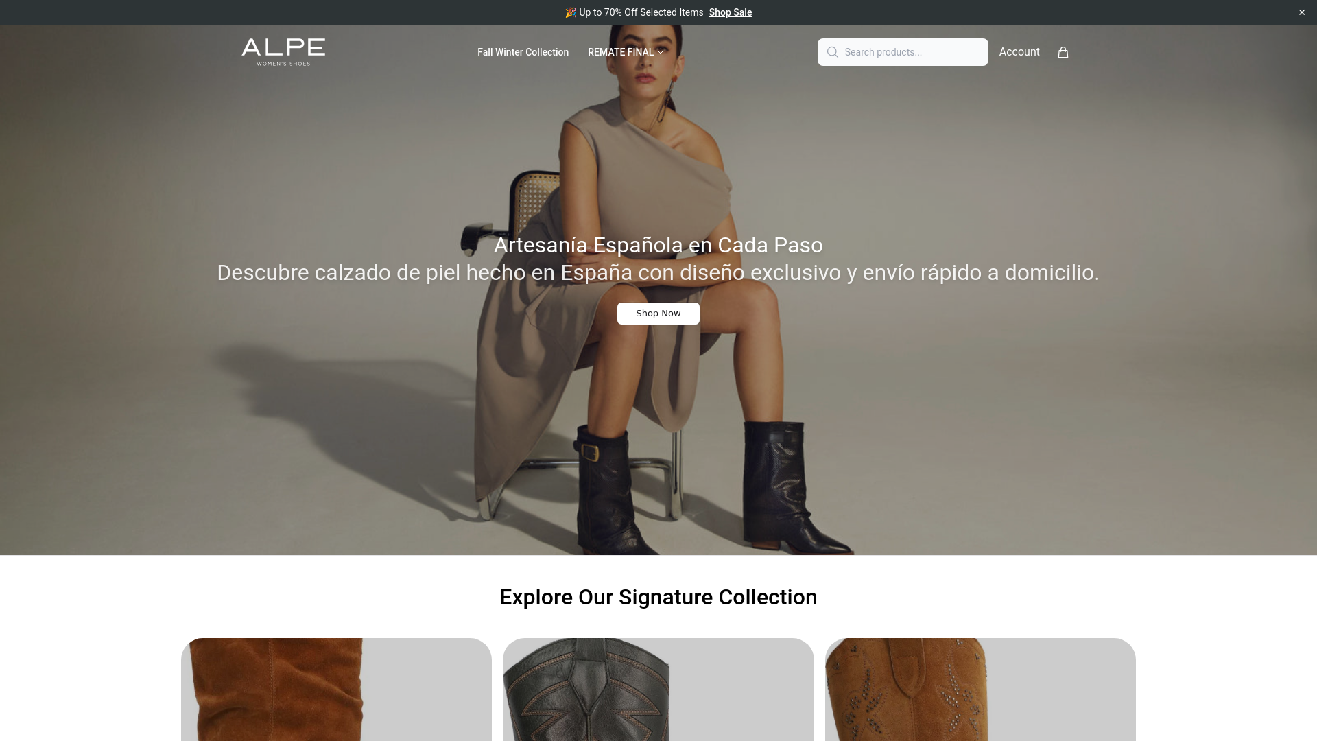 website screenshot of https://thealpestore.shop