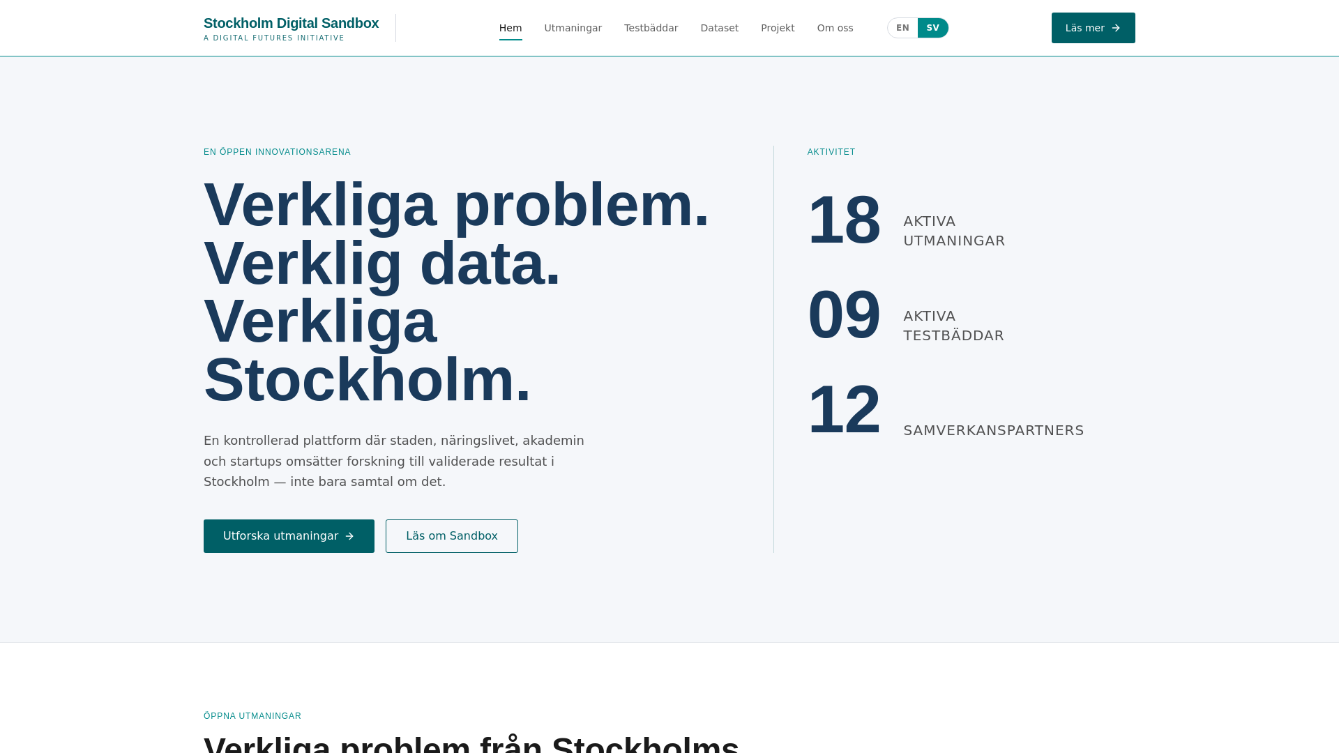 website screenshot of https://stockholmdigitalsandbox.se/