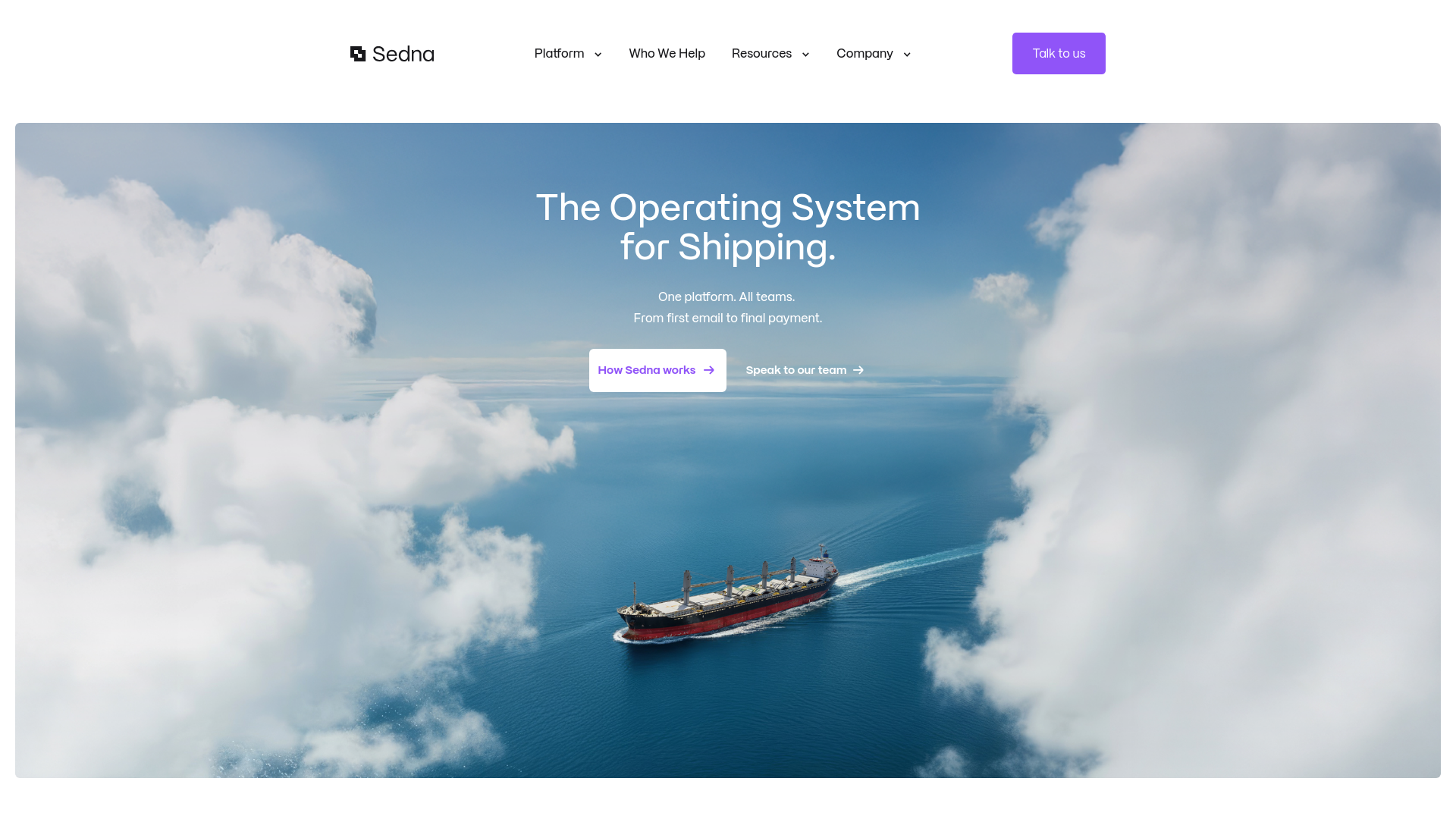 website screenshot of https://www.sedna.com/