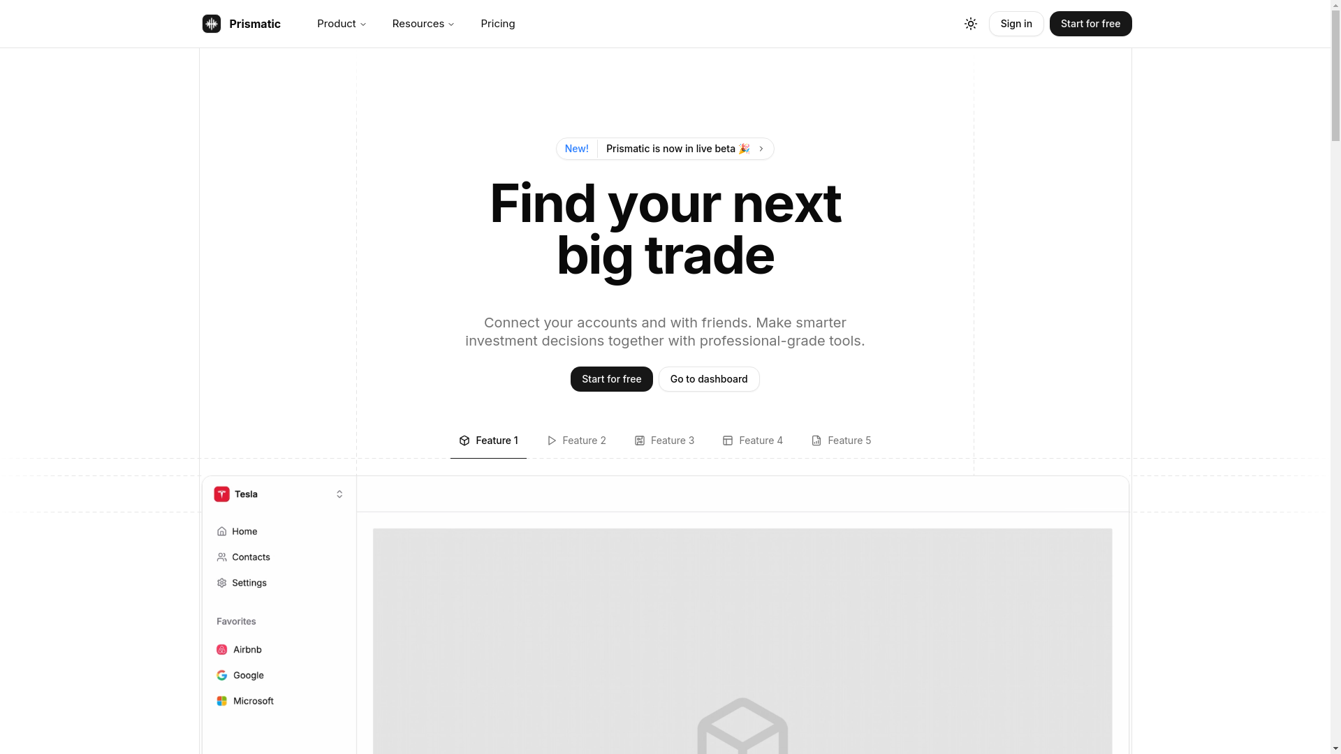 website screenshot of https://tradeprismatic.com/
