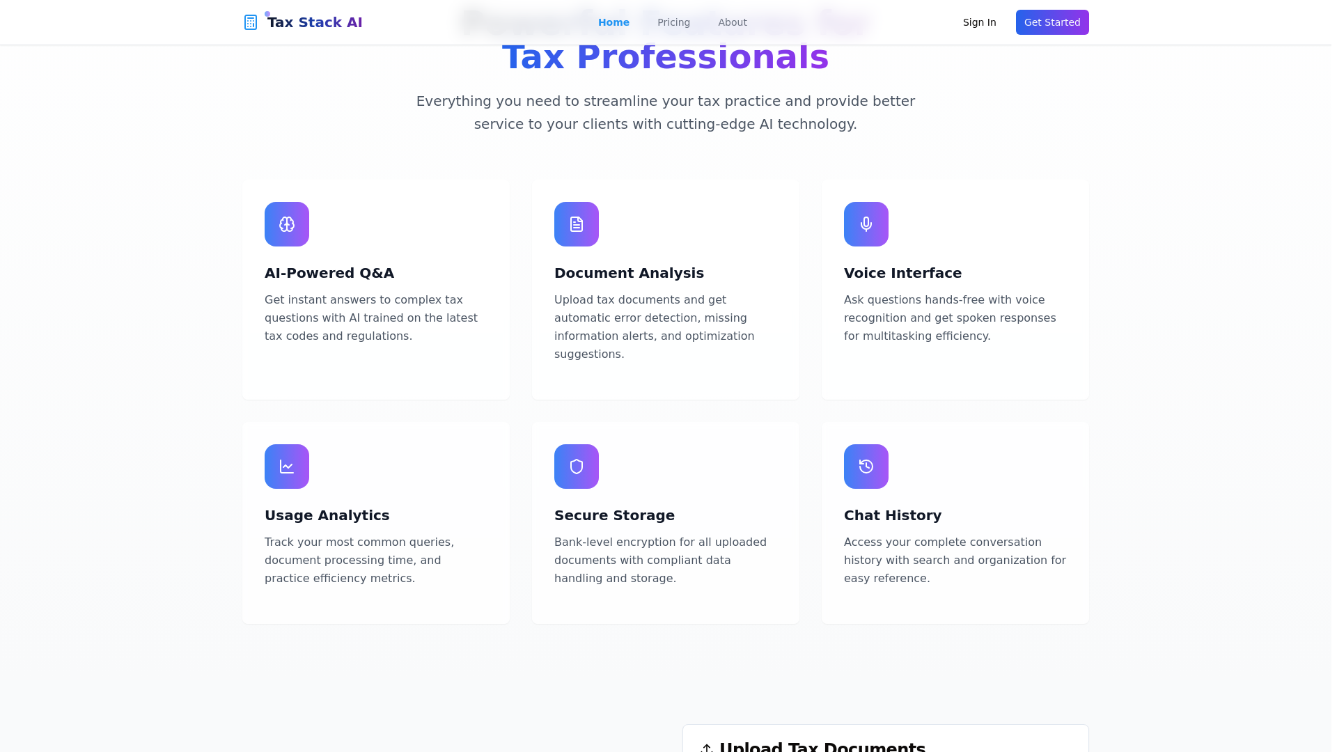 website screenshot of https://taxstackai.com/