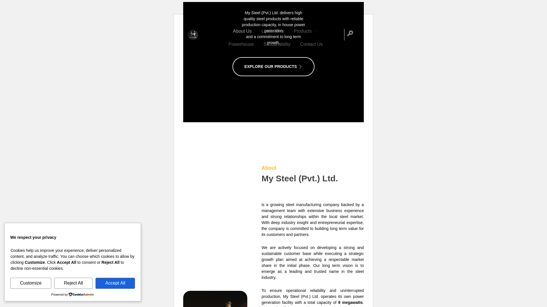 website screenshot of https://mysteel.com.pk