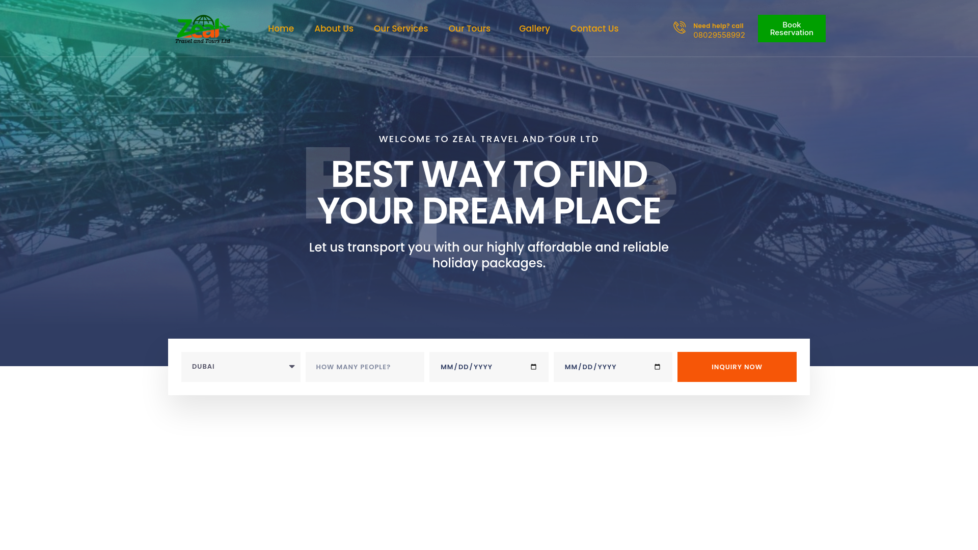 website screenshot of https://zealtravelandtoursltd.com/