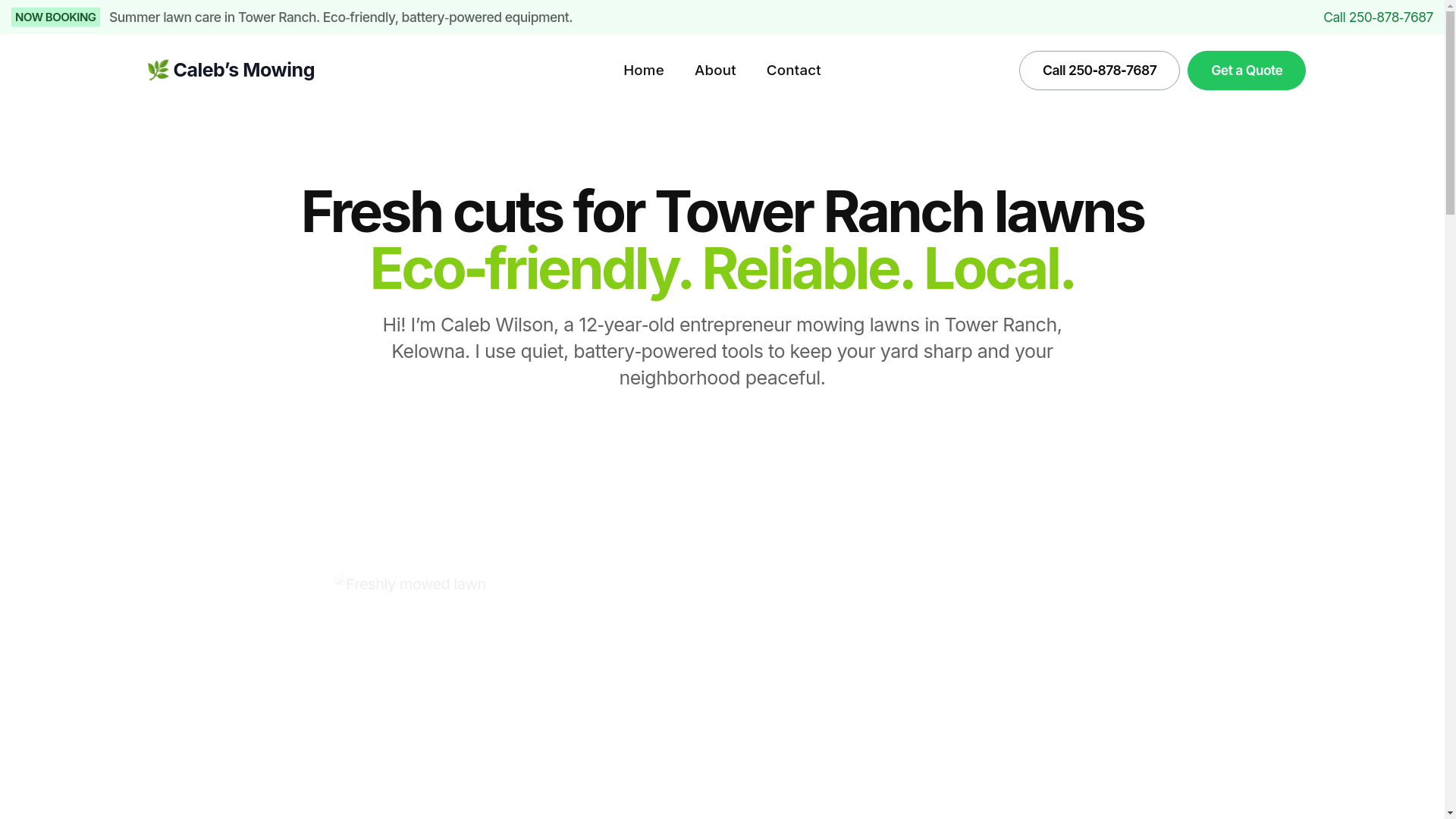 website screenshot of https://calebs-mowing-site.pages.dev/
