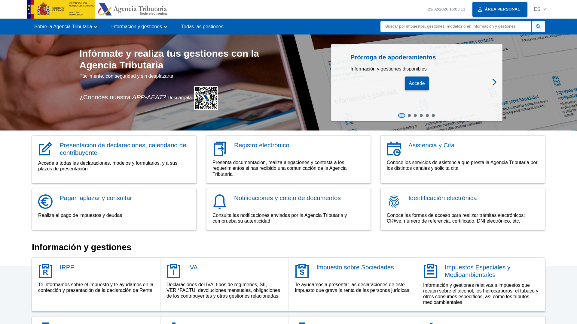 website screenshot of https://sede.agenciatributaria.gob.es/