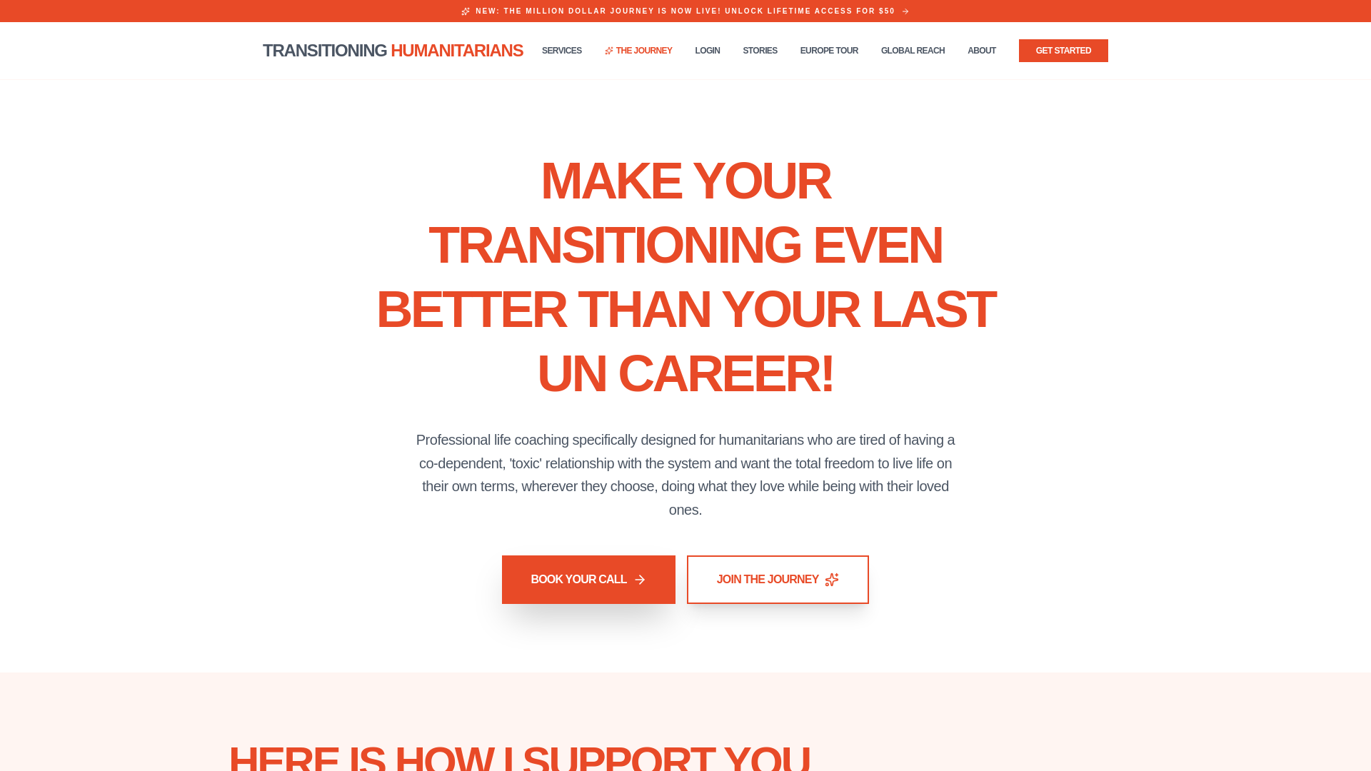 website screenshot of https://transitioninghumanitarians.org/