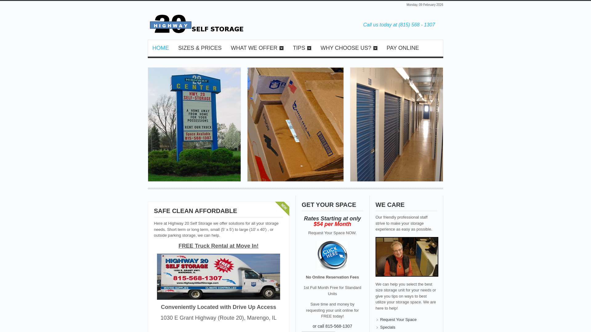 website screenshot of https://www.highway20selfstorage.com/