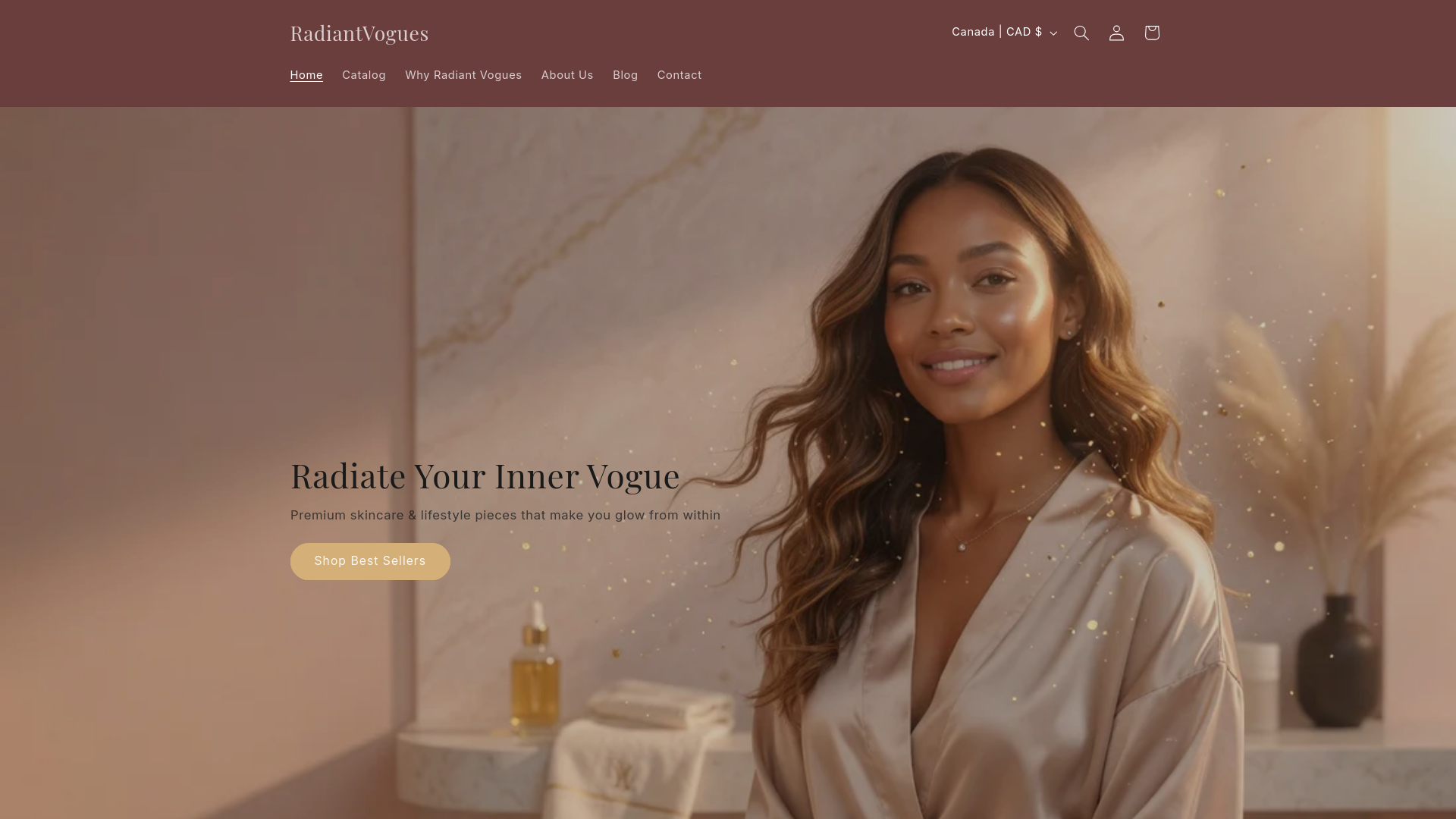 website screenshot of https://radiantvogues.com