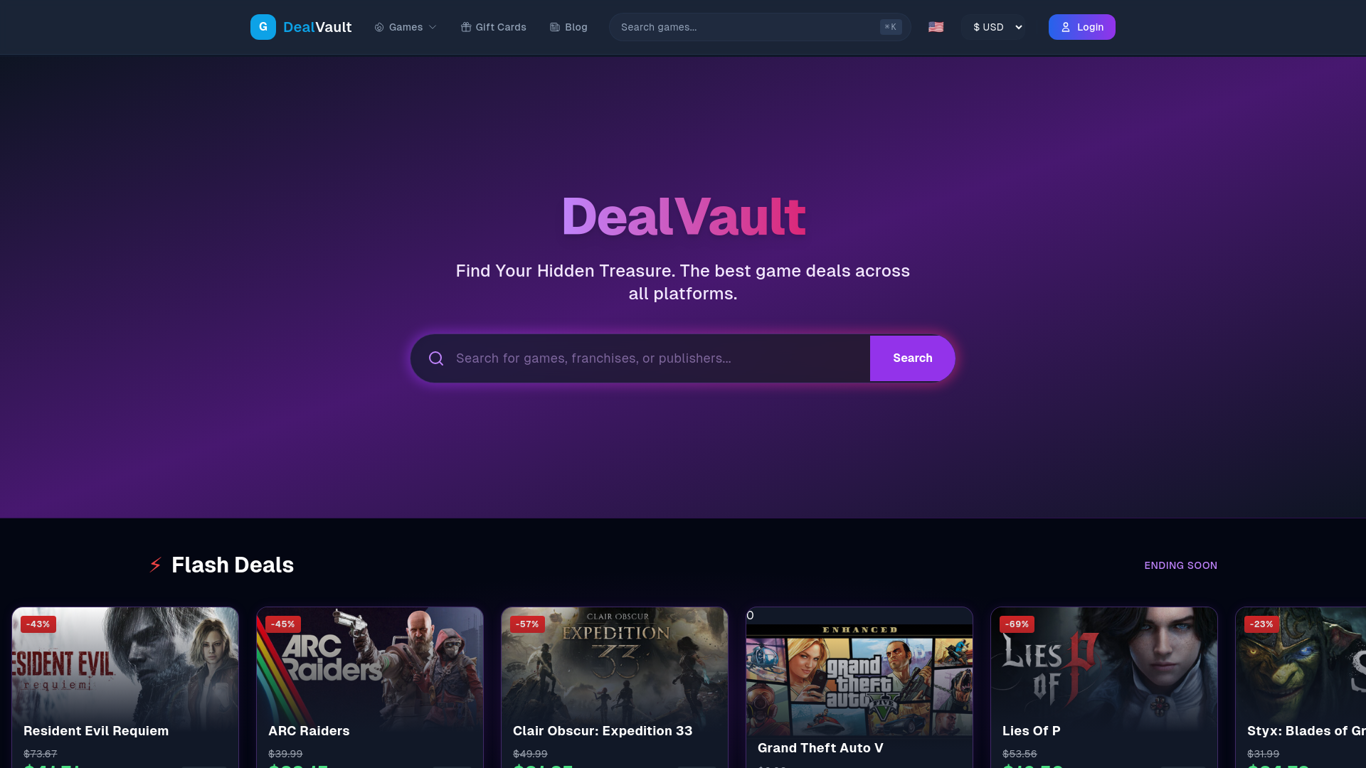 website screenshot of https://dealvaultgames.com