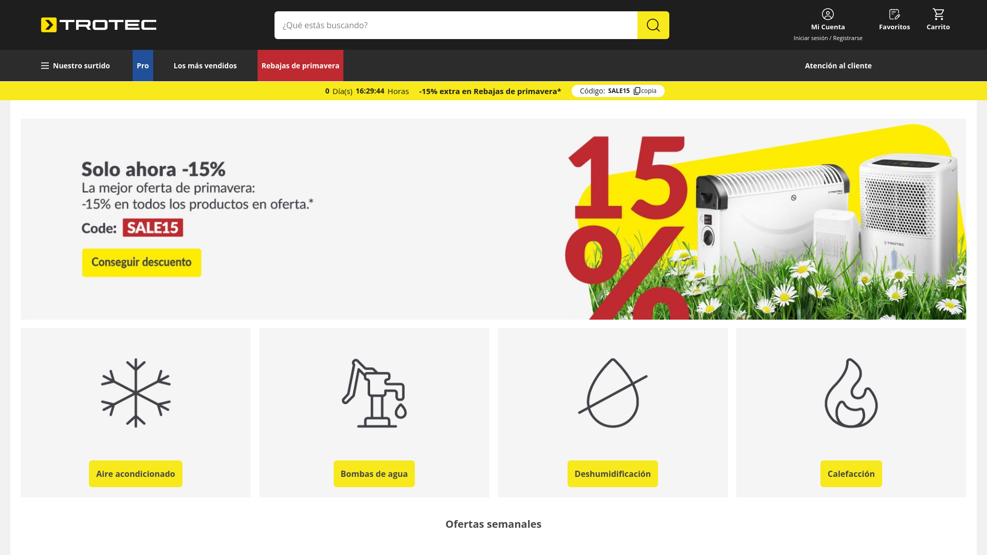 website screenshot of https://es.trotec.com/shop