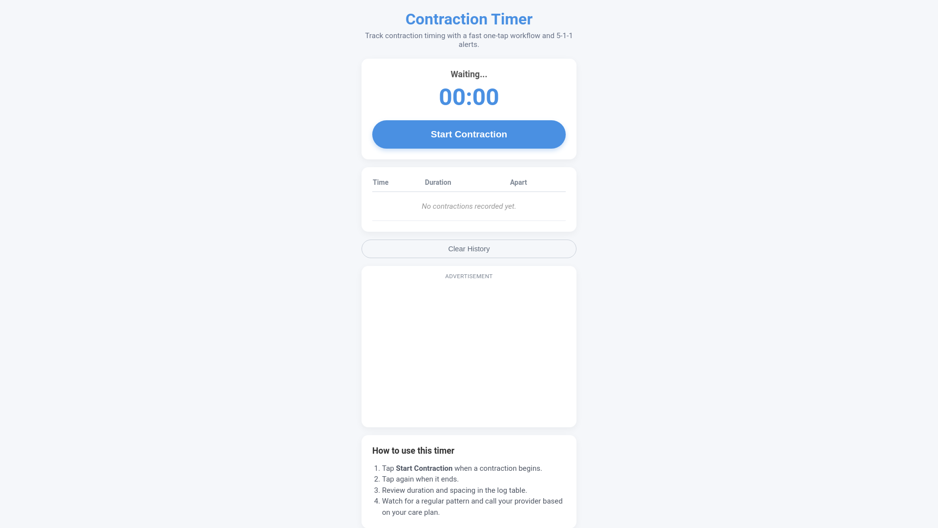 website screenshot of https://contractiontimer.pages.dev/