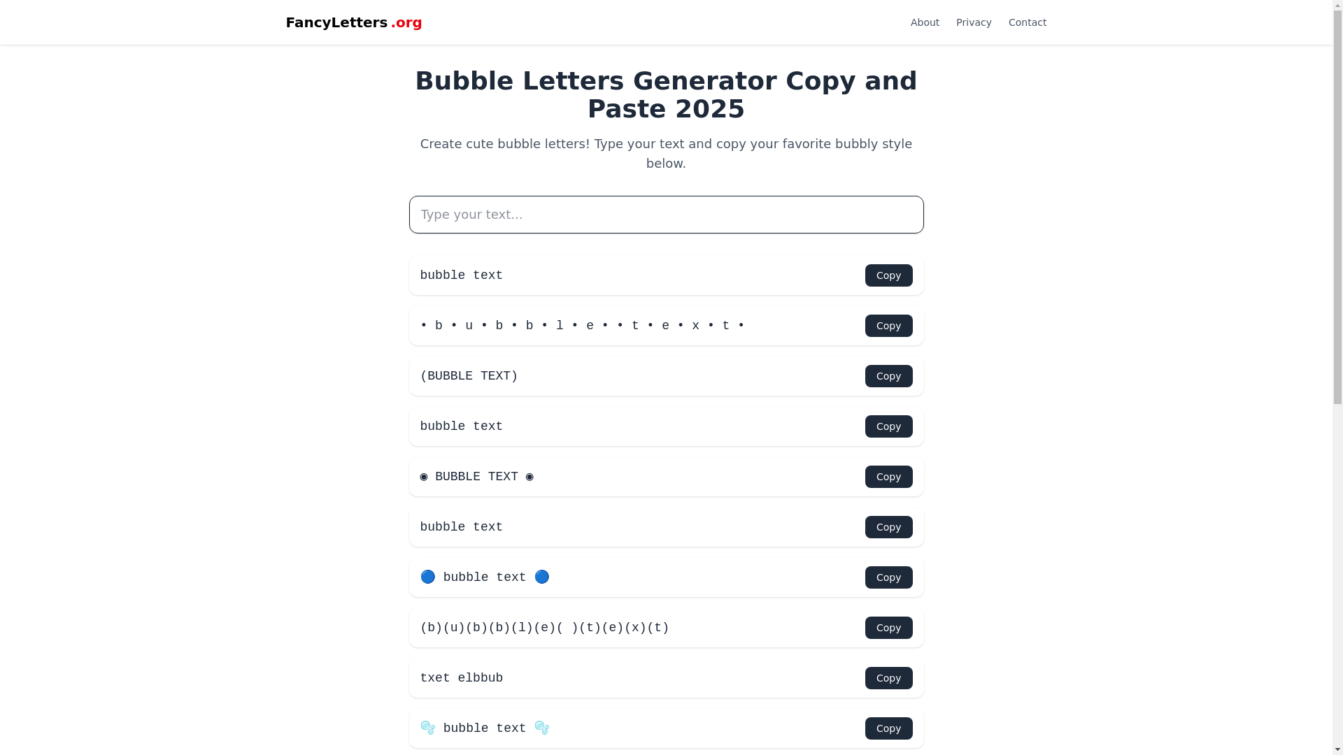website screenshot of https://fancybubbleletters.pages.dev/
