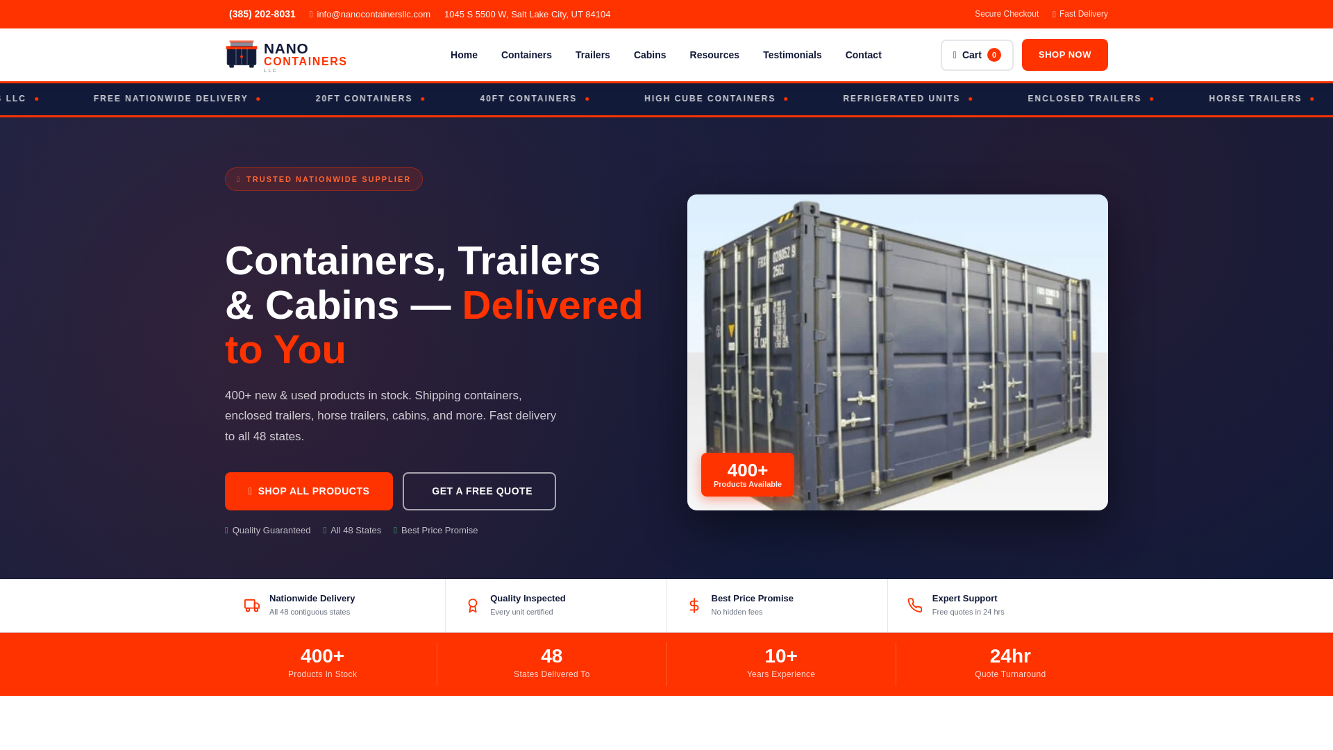 website screenshot of https://nano-containers.com/