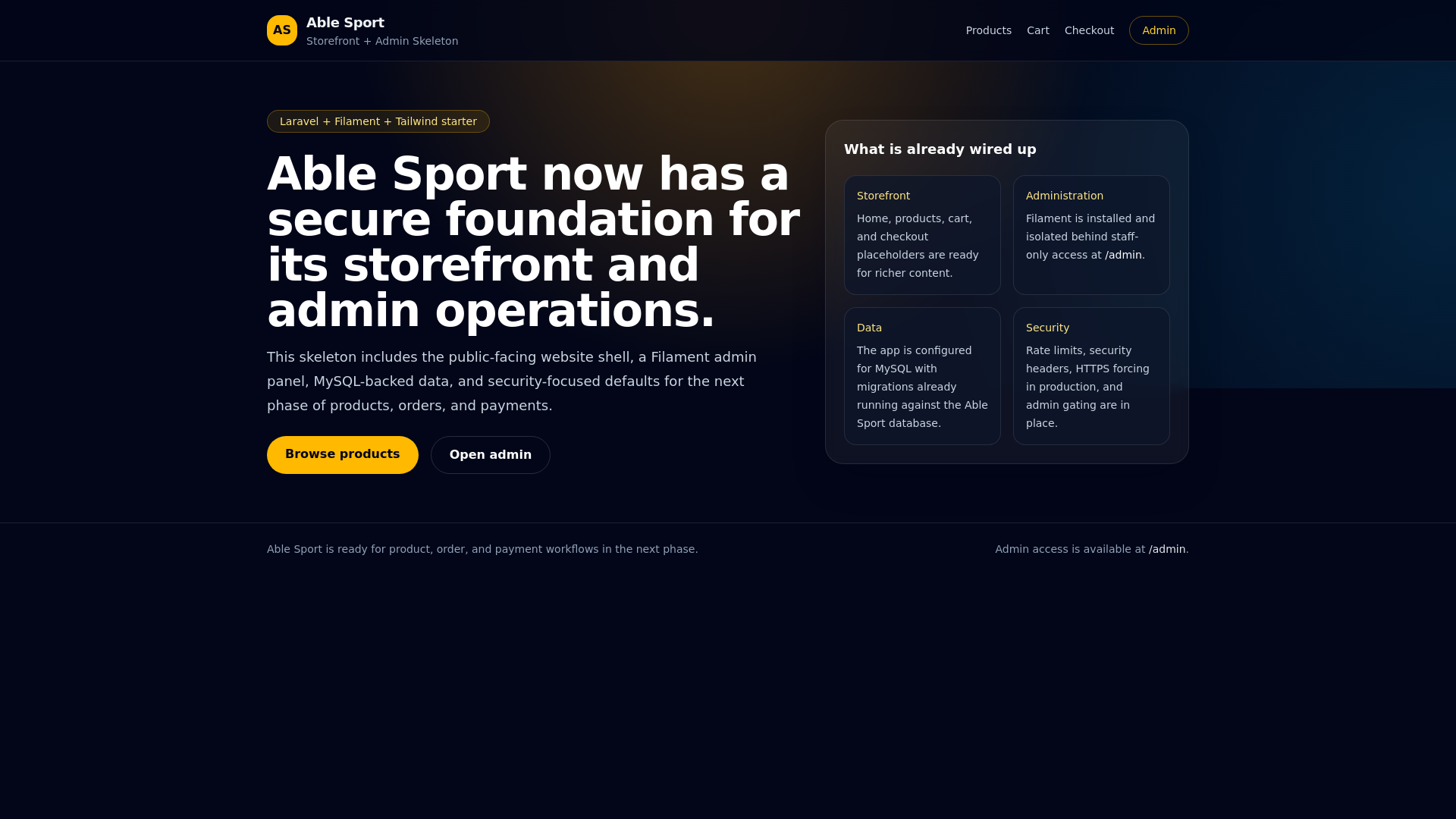 website screenshot of https://able-sport-6bhlg.sevalla.app